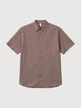 Camicia a maniche corte da uomo in lino grigio marrone | Mazine