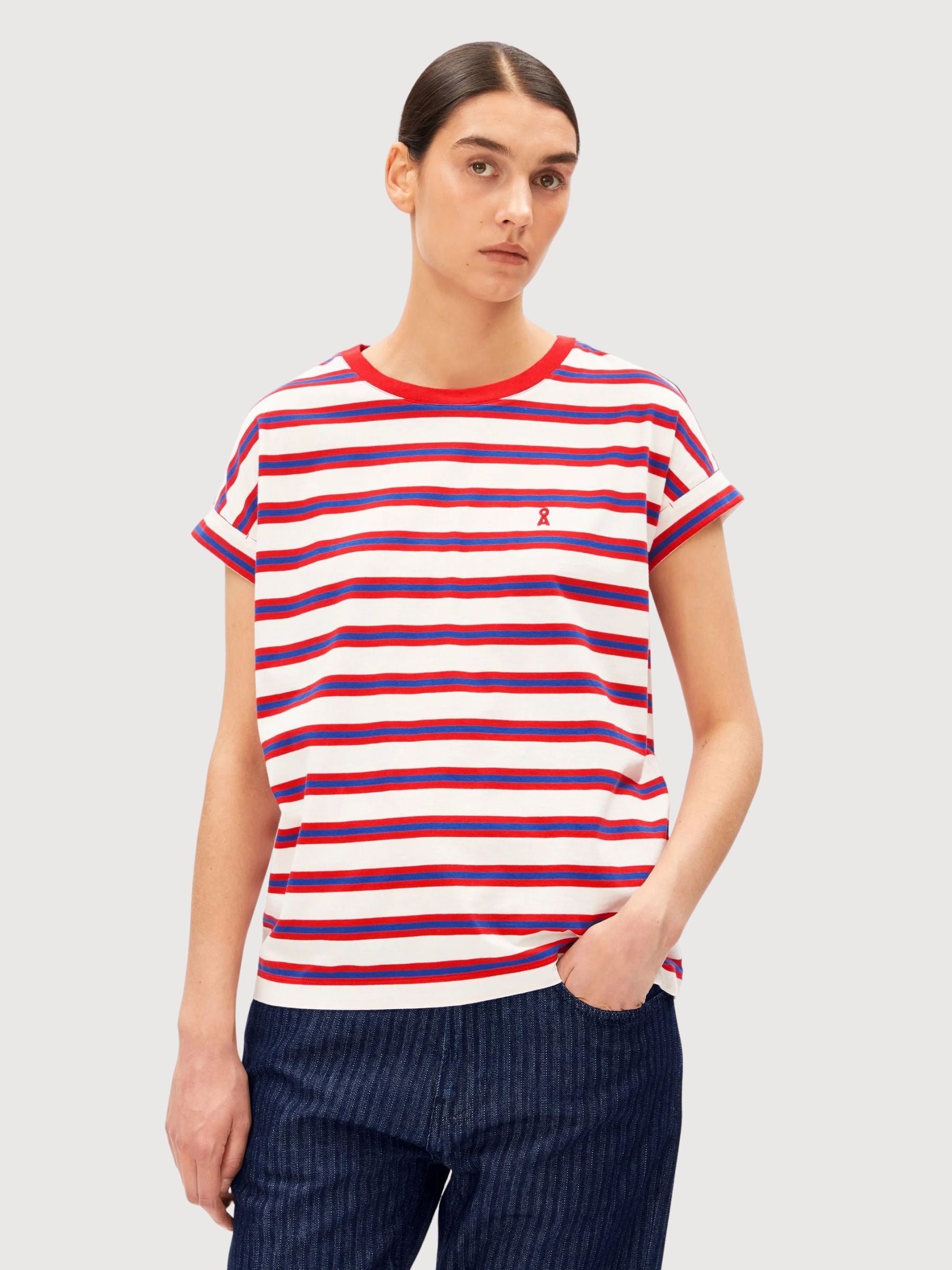 T-Shirt Idaara Stripes Mars Red | Armedangels