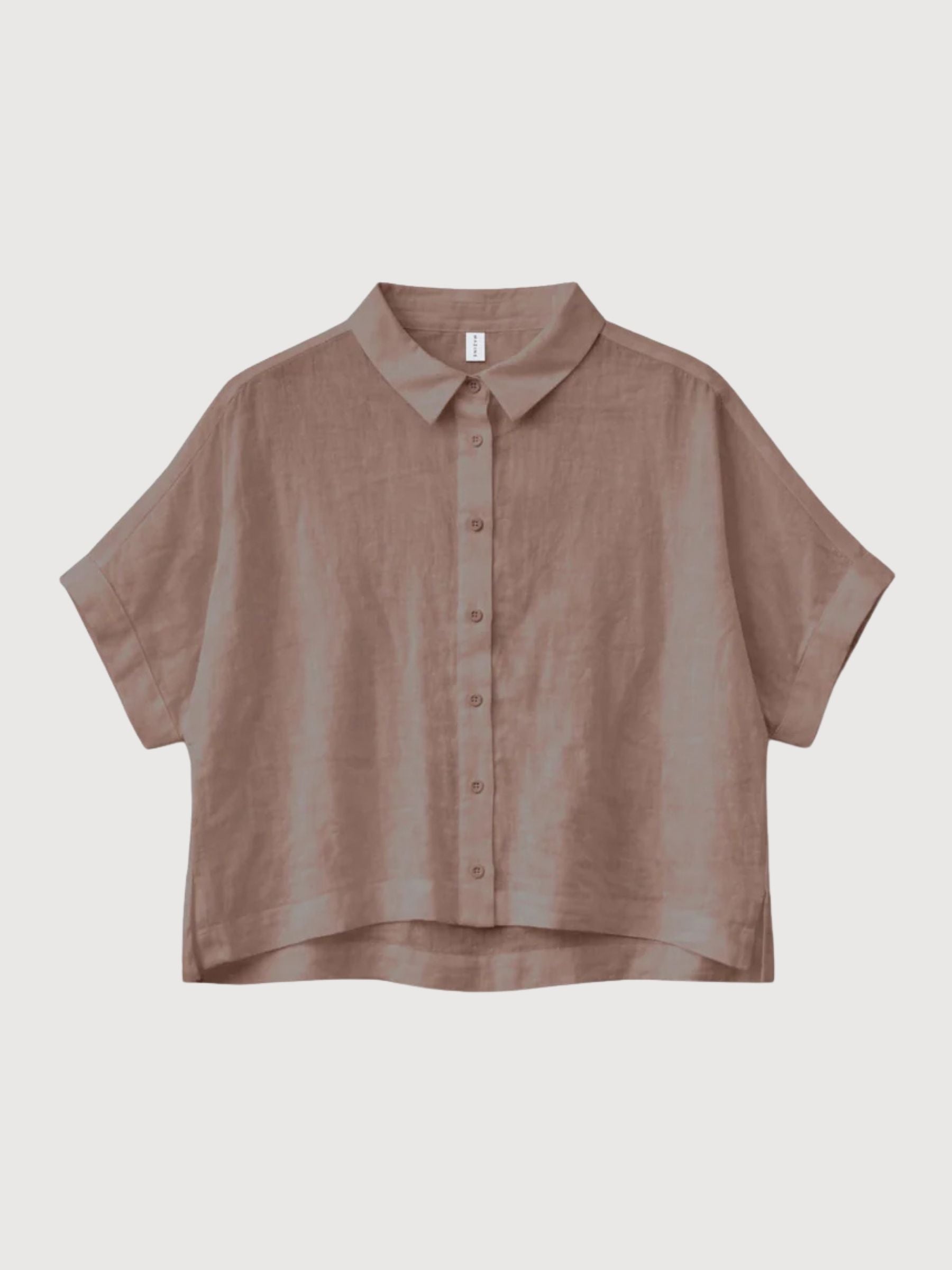 Camicia a maniche corte da donna in lino grigio e marrone | Mazine