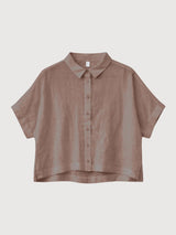 Shirt Short Sleeve Linen Woman Grey Brown | Mazine