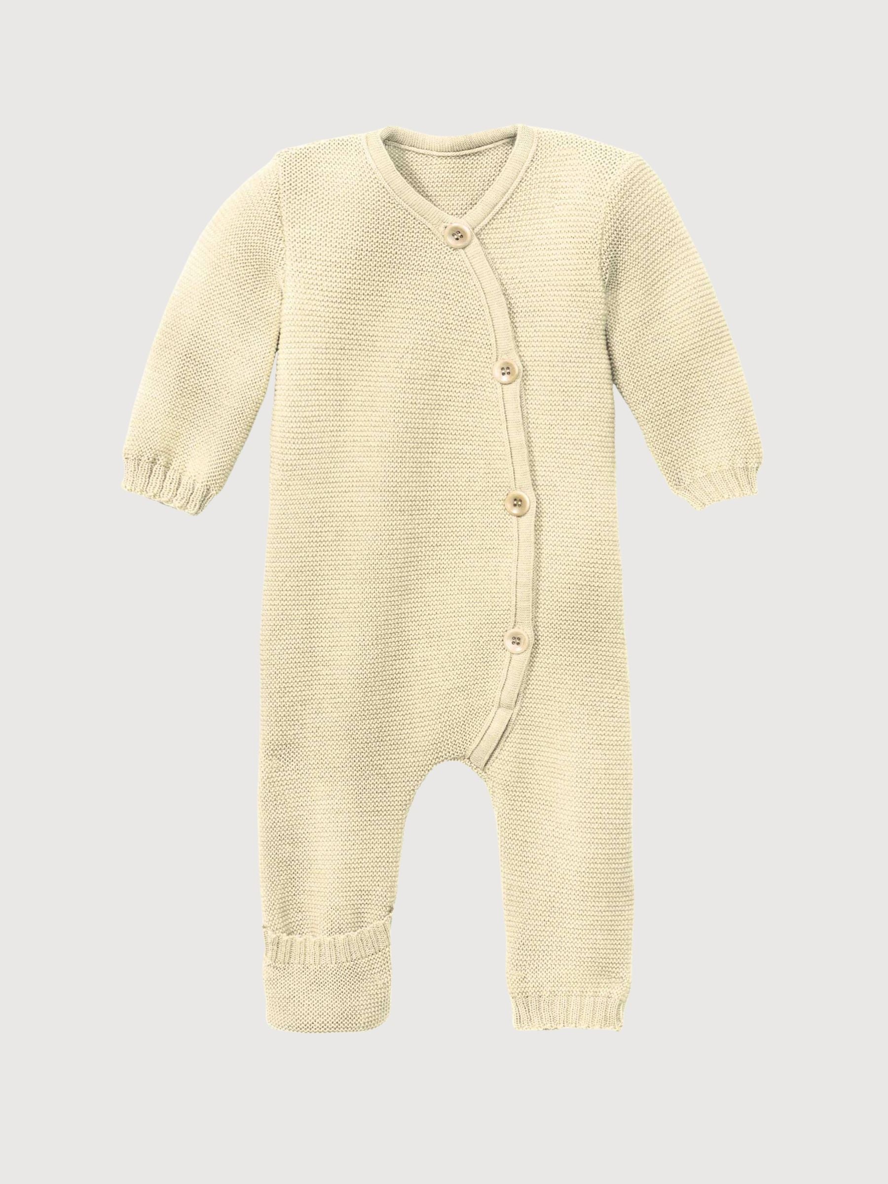 Beigefarbener Strickoverall aus Babywolle | Disana