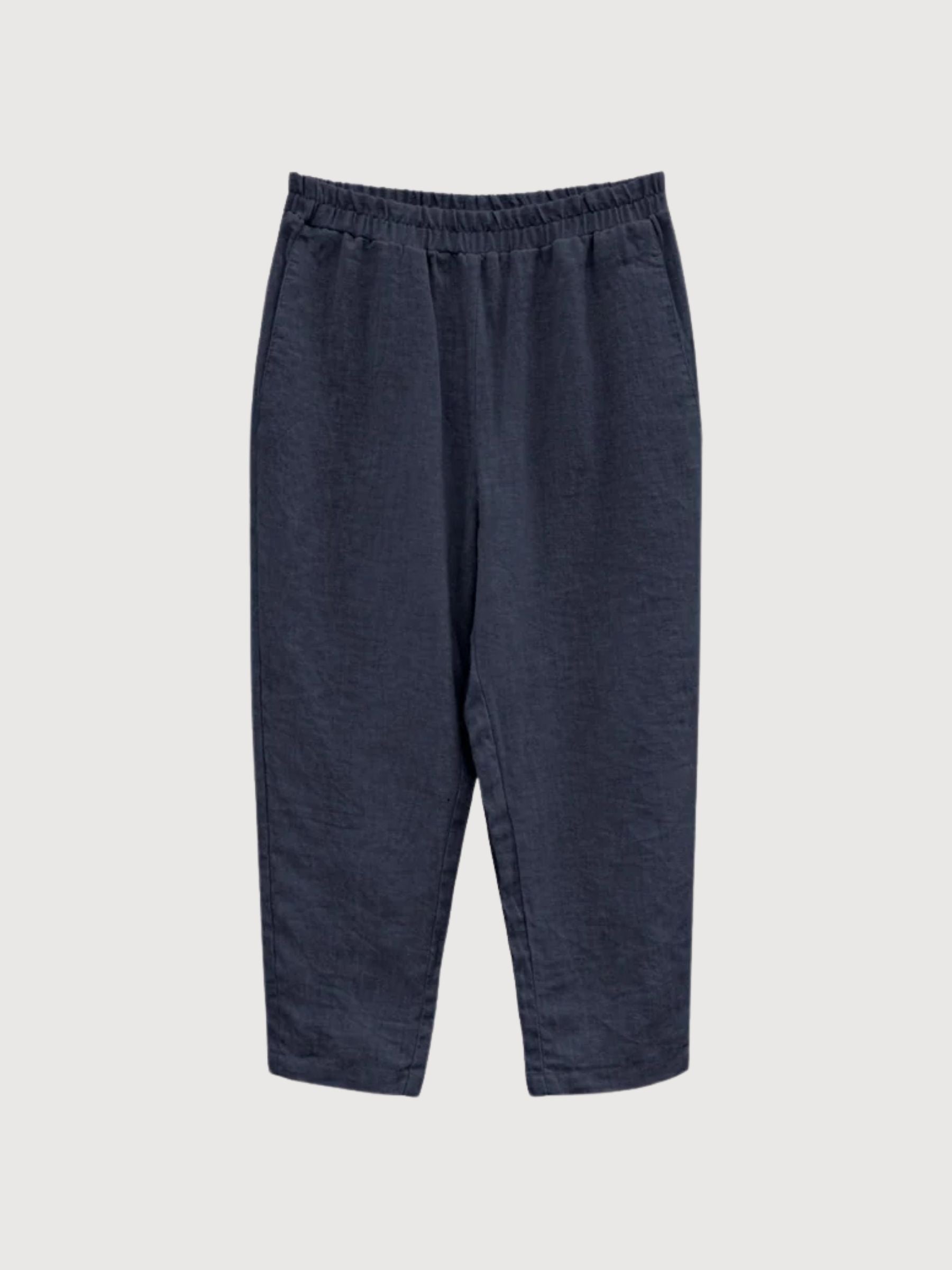 Pantaloni da donna a gamba dritta in lino blu inchiostro | Mazine