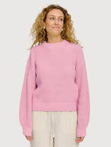 Maglione da donna a maglia grossa color rosa cipria | Mazine