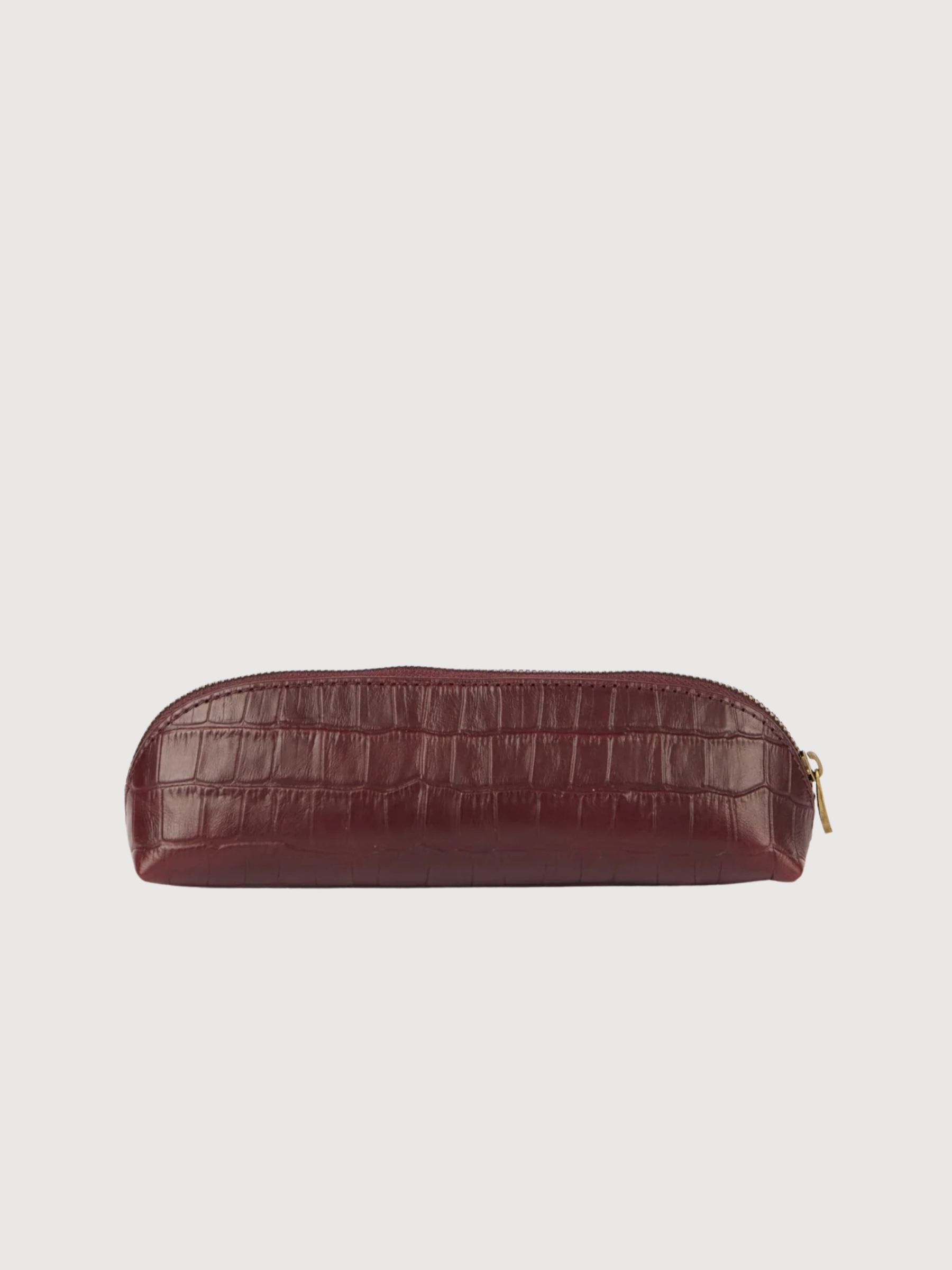 Pencil Case Small - Dark Cherry Croco Print Leather | O my bag