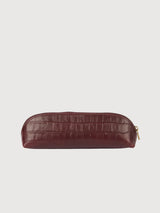 Pencil Case Small - Dark Cherry Croco Print Leather | O my bag