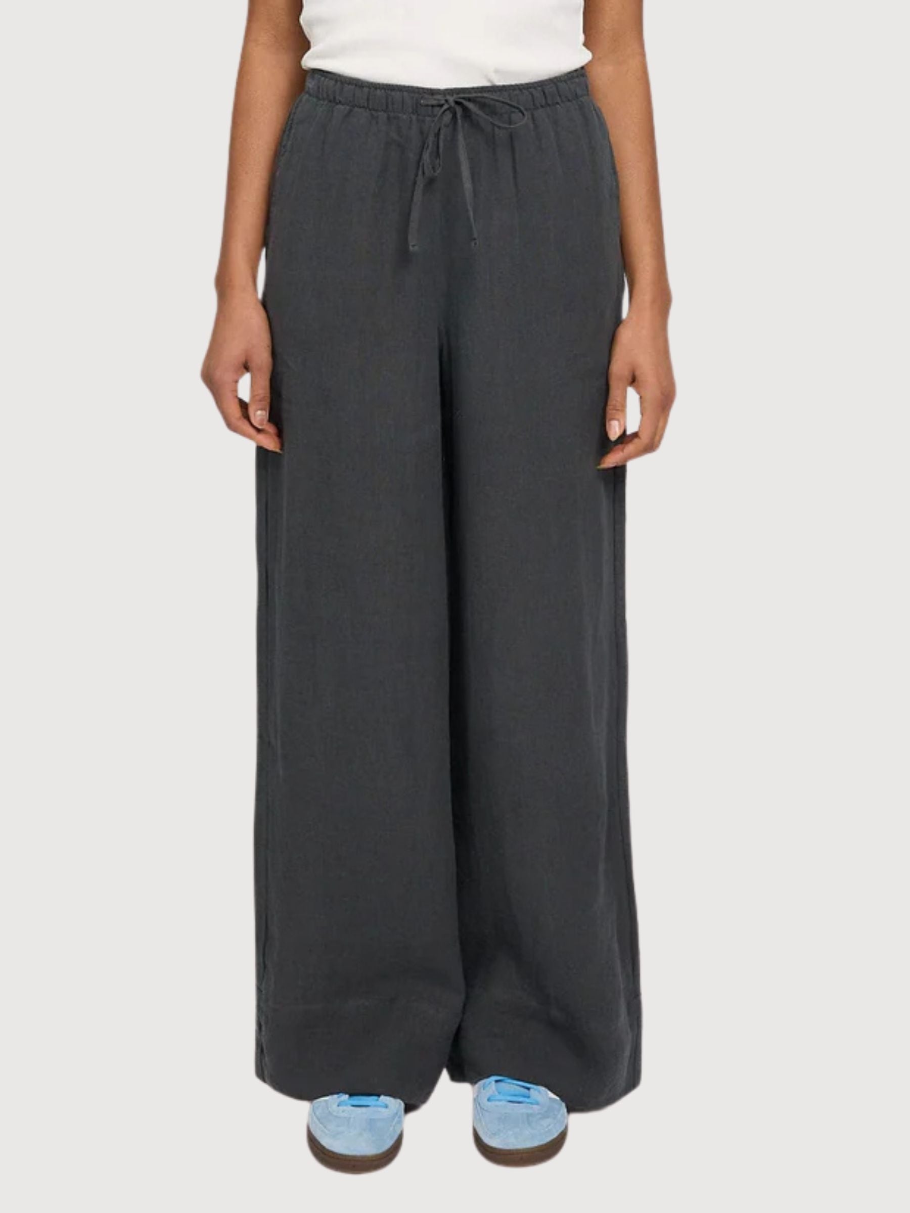 Leinenhose mit Kordelzug, Damen, Anthra | Mazine