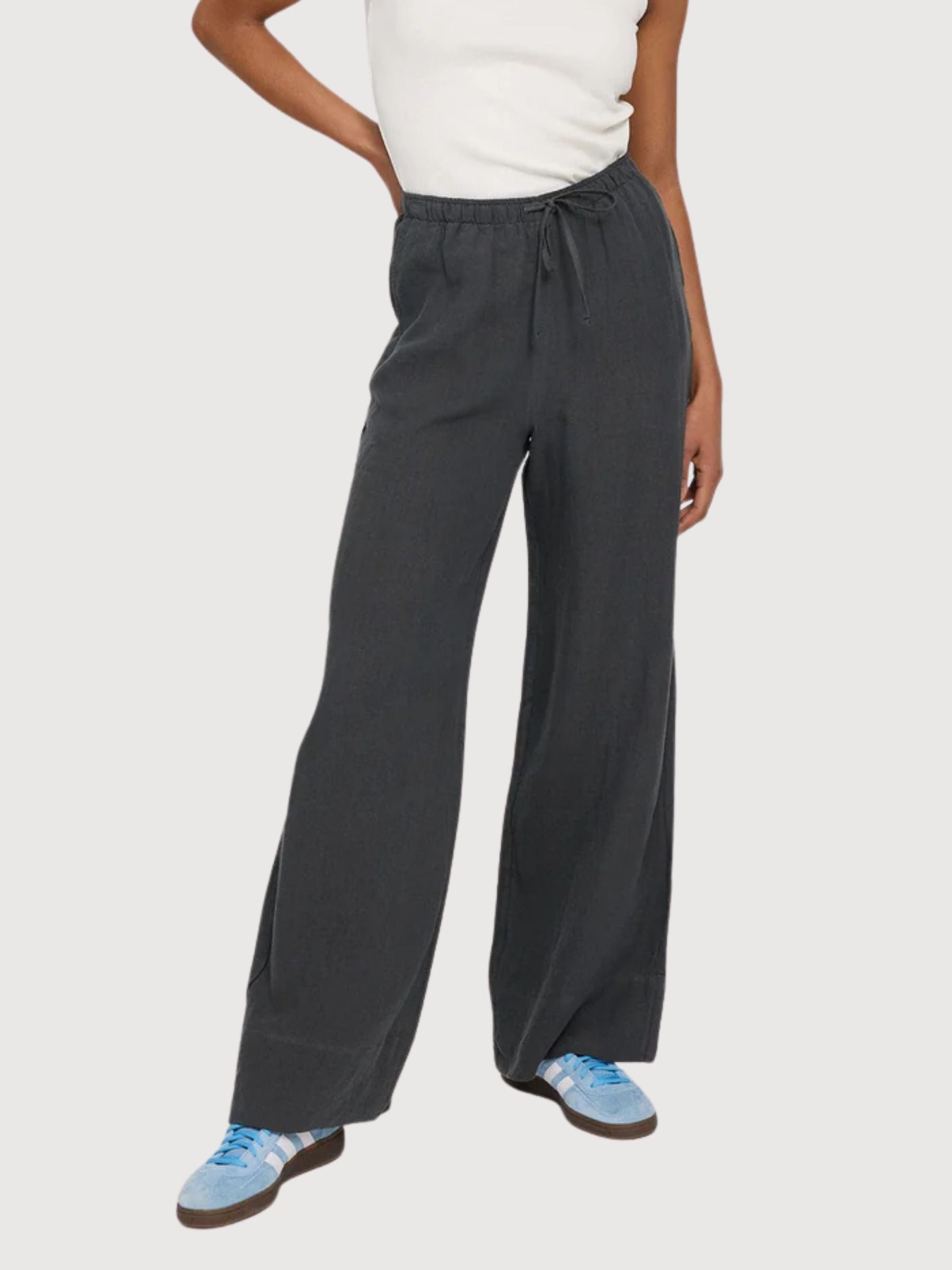 Leinenhose mit Kordelzug, Damen, Anthra | Mazine