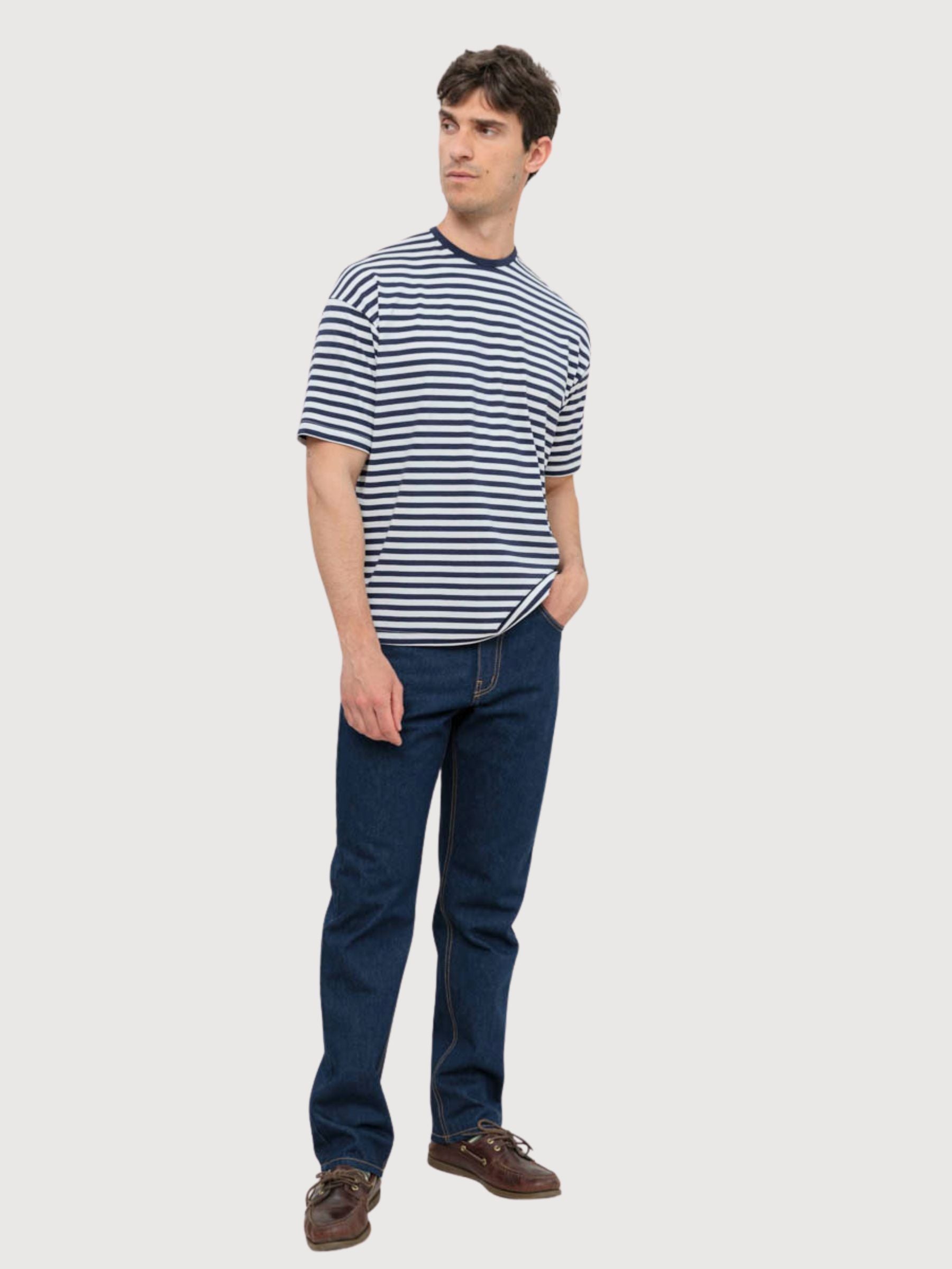 Tancredi Viskose Herren-T-Shirt Blau/Weiß | Rifo