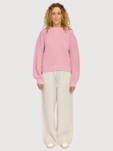 Maglione da donna a maglia grossa color rosa cipria | Mazine