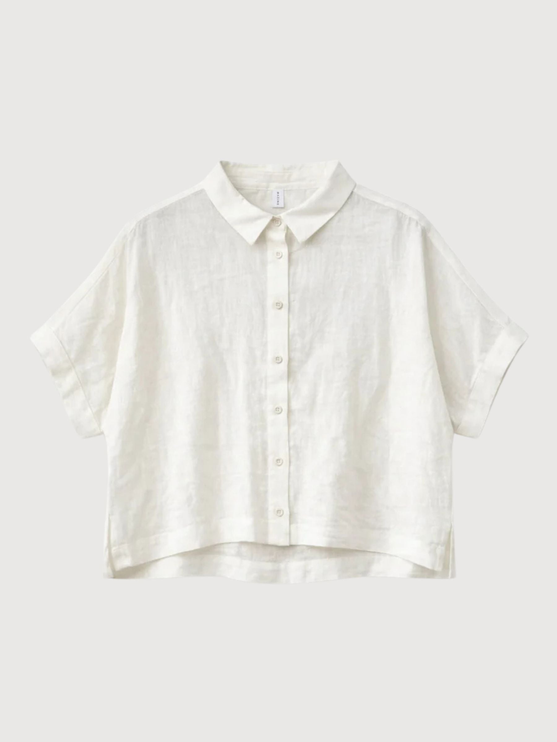 Camicia a maniche corte in lino da donna, bianco brillante | Mazine