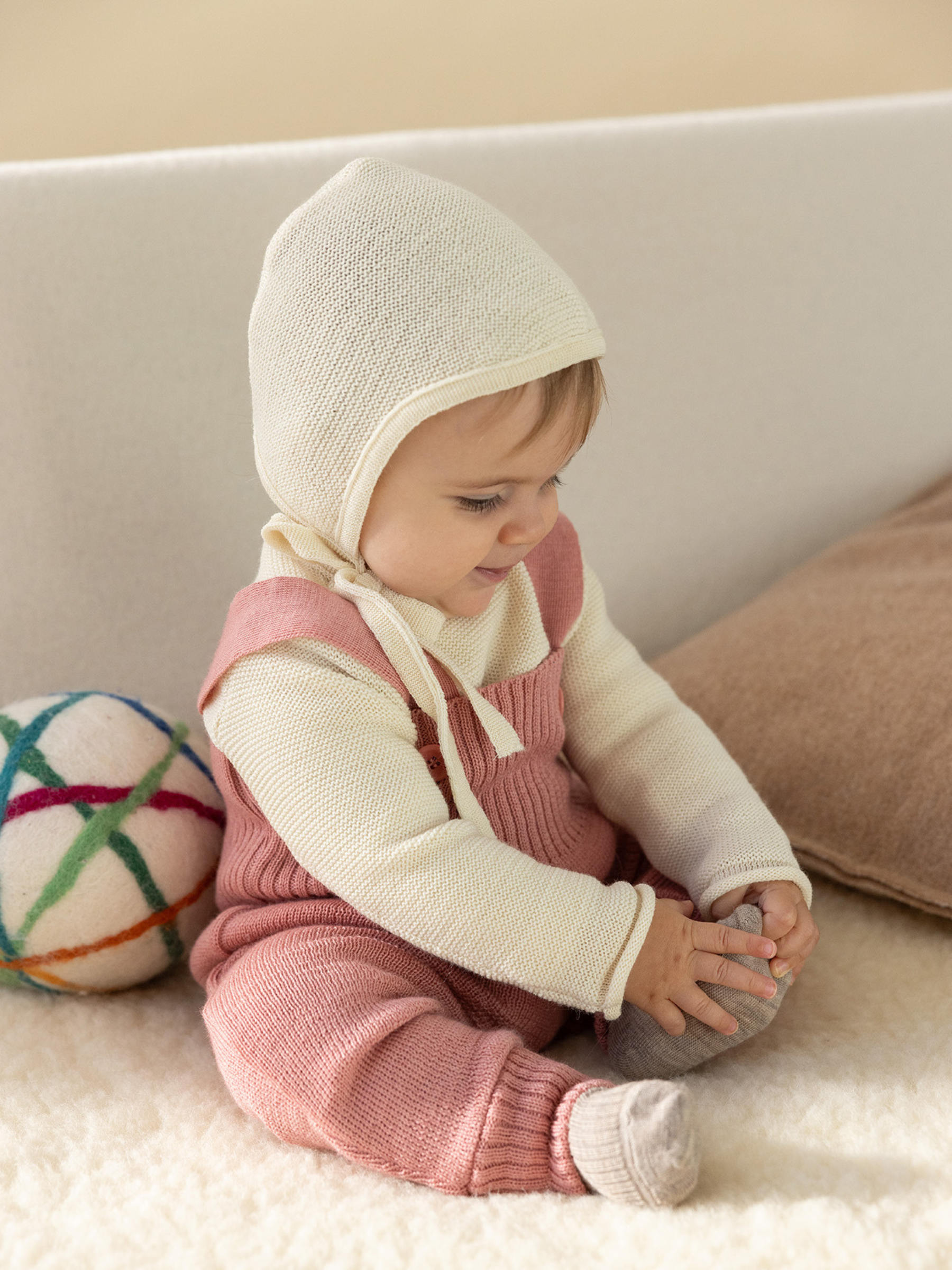 Bonnet Knitted Green Baby Wool | Disana