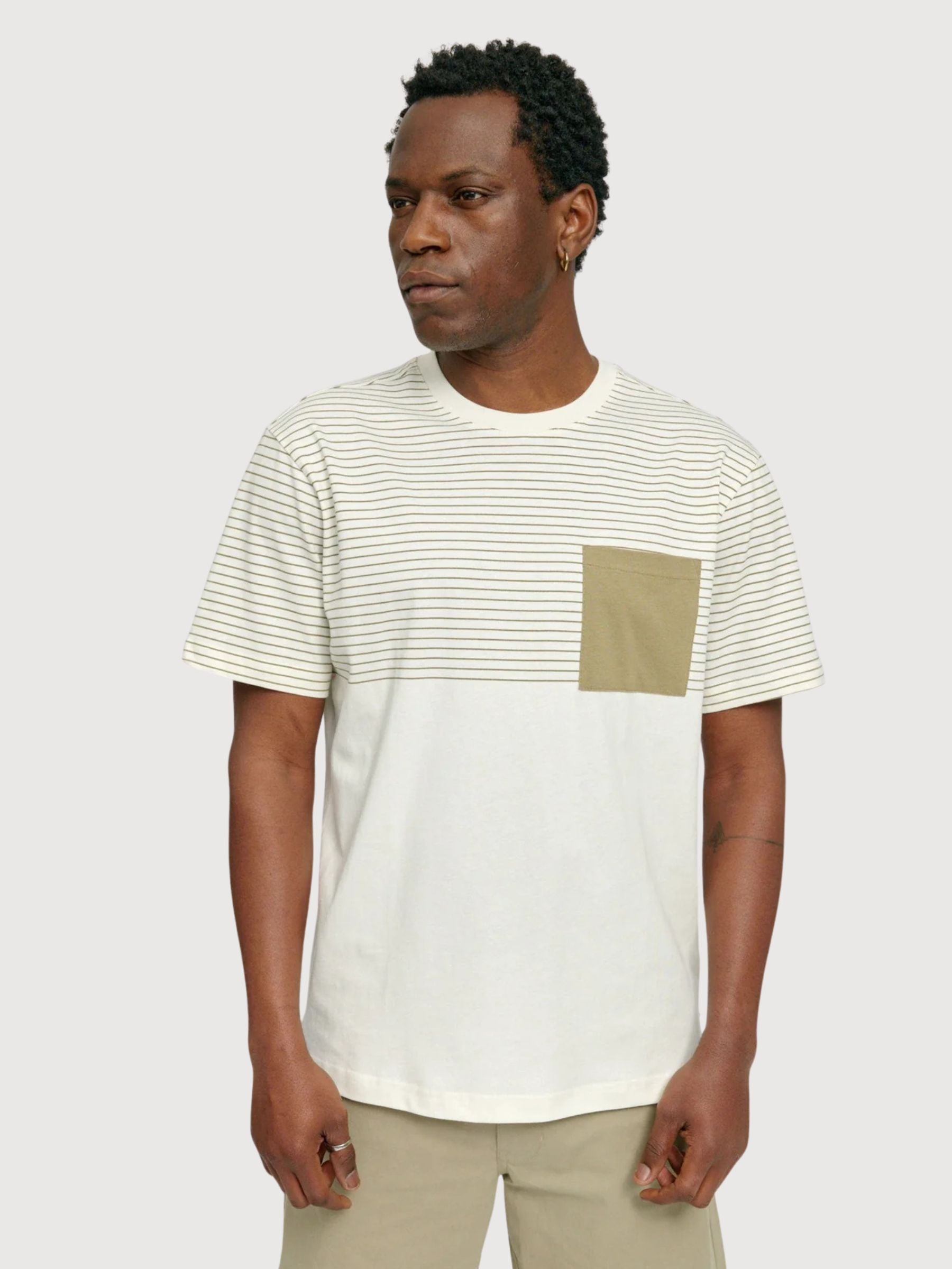 T-Shirt Halfway a righe da uomo OffWhite/Olive | Mazine