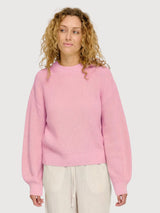 Maglione da donna a maglia grossa color rosa cipria | Mazine