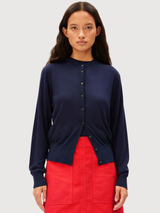 FEINSTRICK-CARDIGAN Tinted Navy | ARMEDANGELS