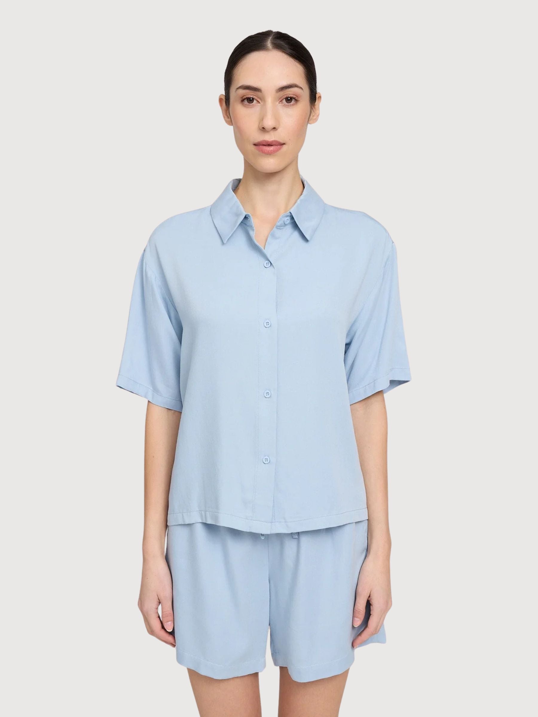 Camicia ManicaCorta Viscosa Donna AzzurroPastello | Mazine