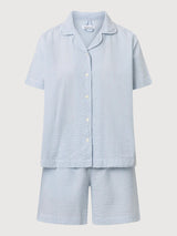 Pyjamas kurz hellblaue Streifen Frau | Wissen Baumwolle