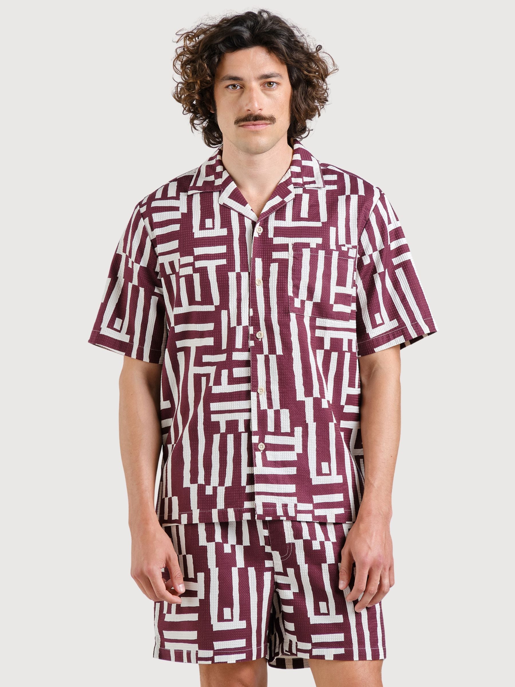 Shirt Marstrand Lines & Sticks Fig Red | Dedicated