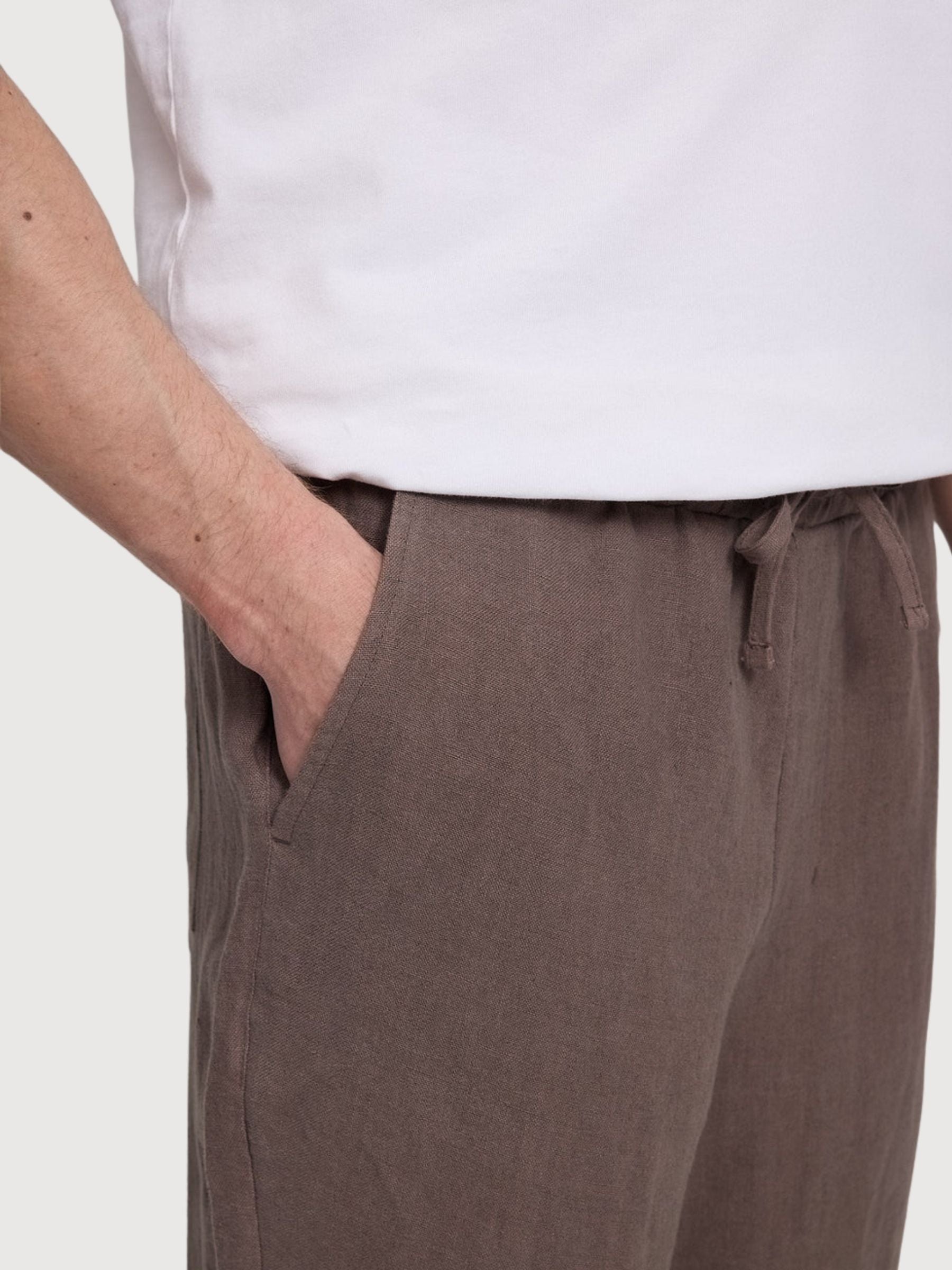 Trouser Linen Pull-On Man Grey Brown | Mazine