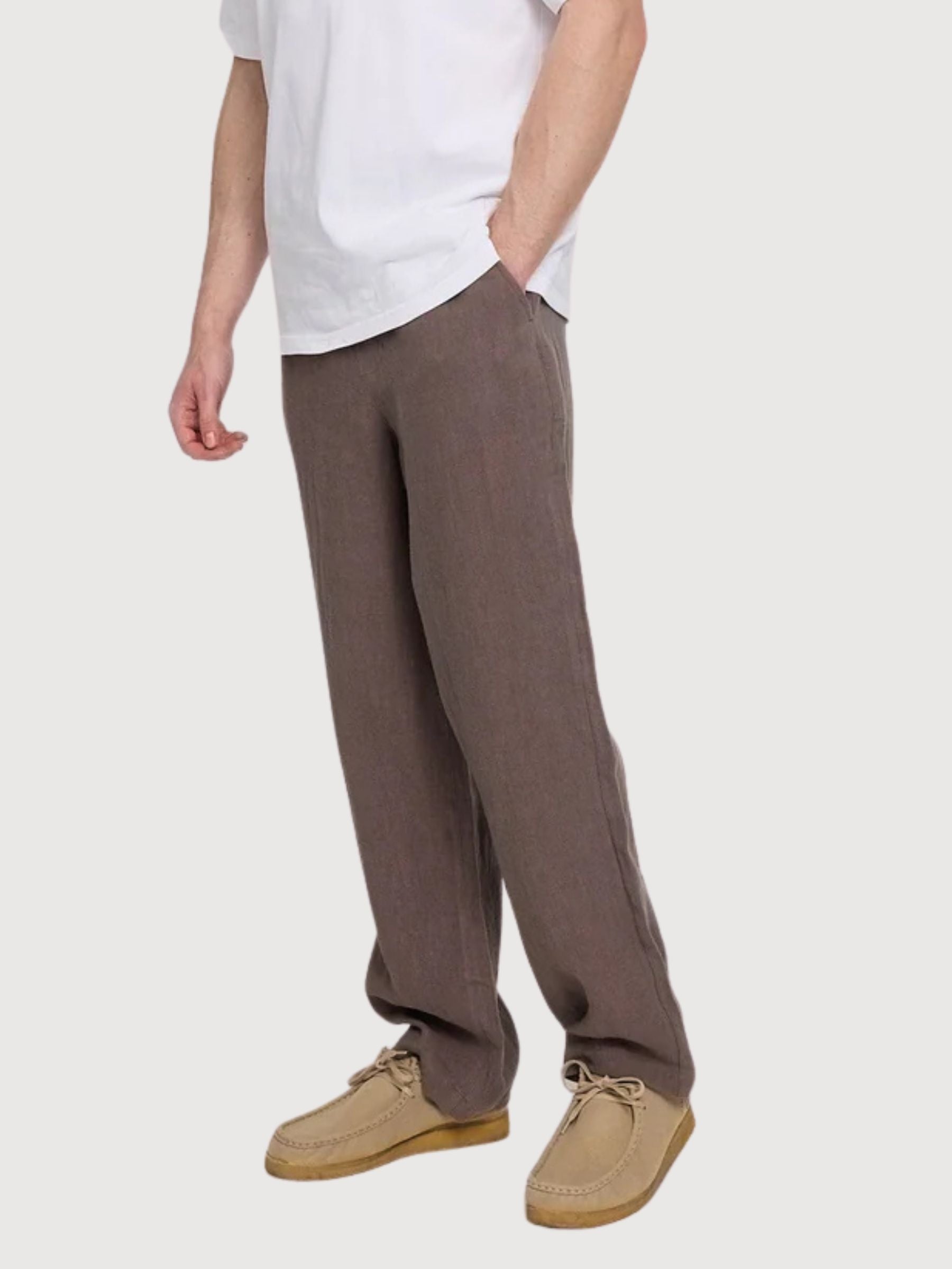 Trouser Linen Pull-On Man Grey Brown | Mazine