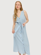 Kleid Maxi Ärmellos Leinen Pastellblau | Mazine