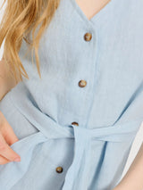 Kleid Maxi Ärmellos Leinen Pastellblau | Mazine
