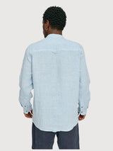 Camicia da uomo con colletto alto in lino blu pastello | Mazine