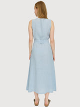 Kleid Maxi Ärmellos Leinen Pastellblau | Mazine