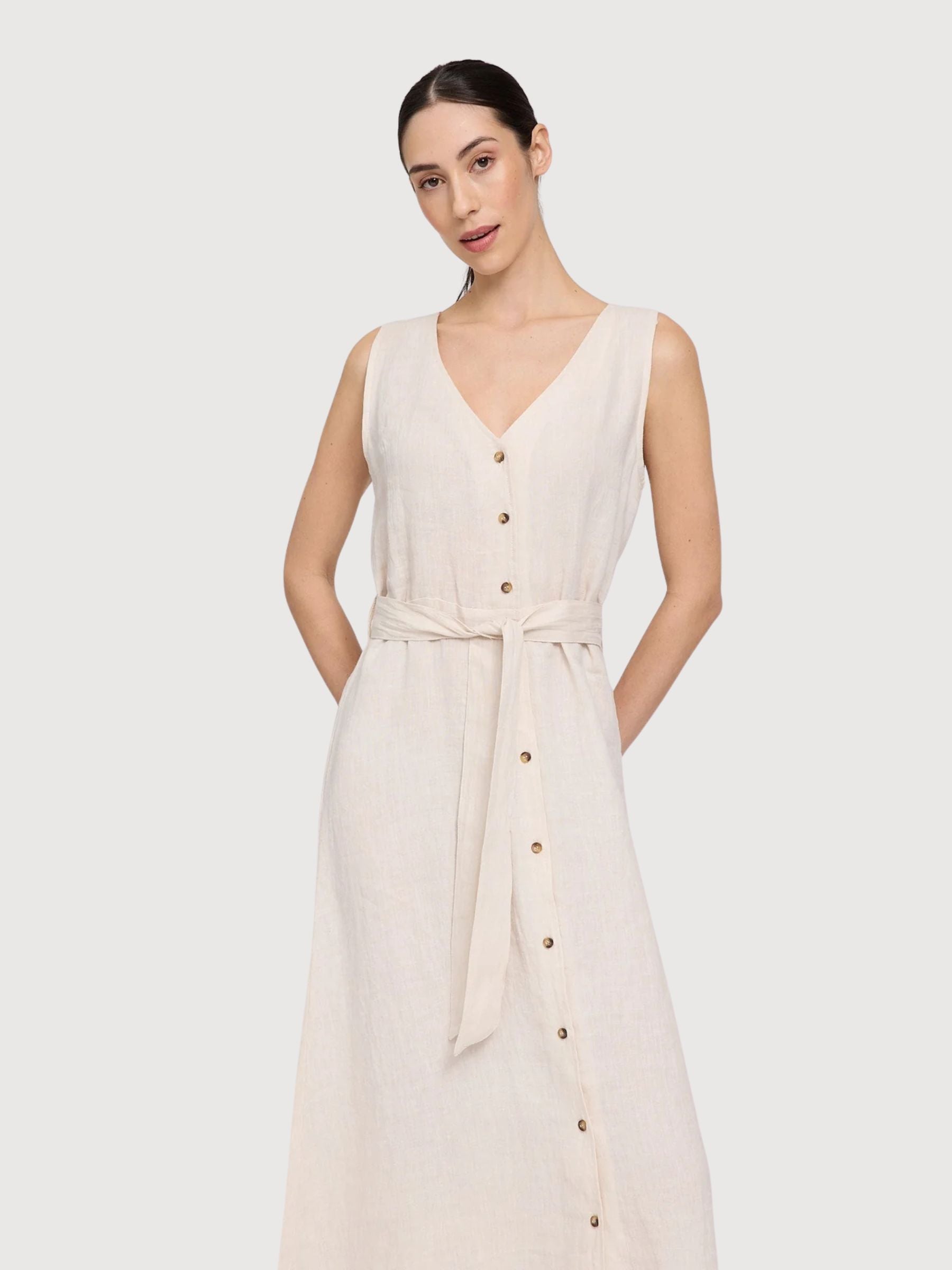 Vestito lungo senza maniche in lino Moon | Mazine