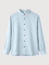 Camicia da uomo con colletto alto in lino blu pastello | Mazine