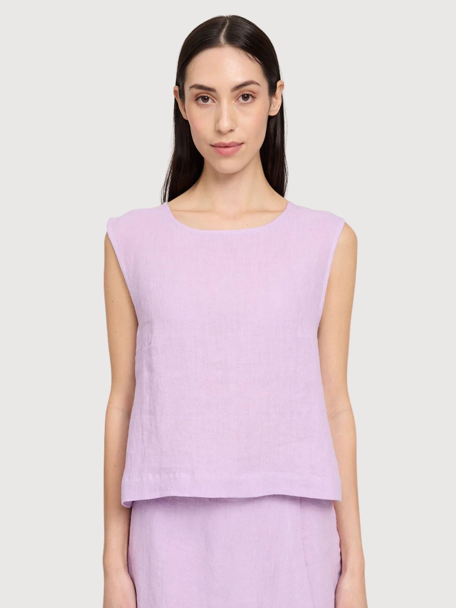 Top da donna in lino color lavanda brillante | Mazine