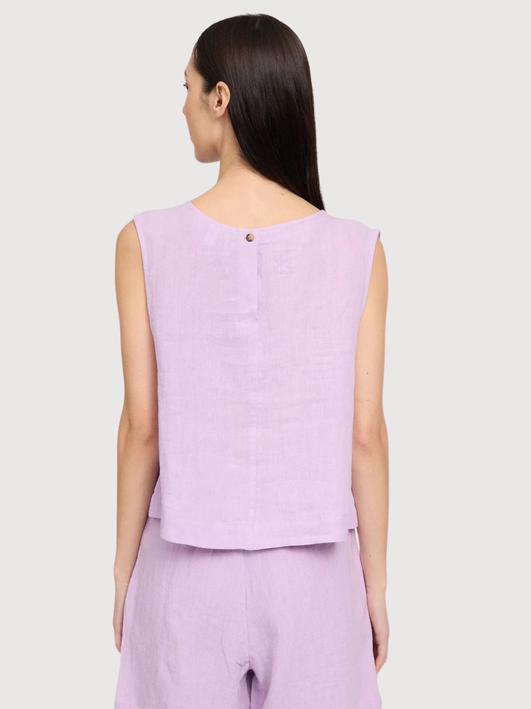 Top da donna in lino color lavanda brillante | Mazine