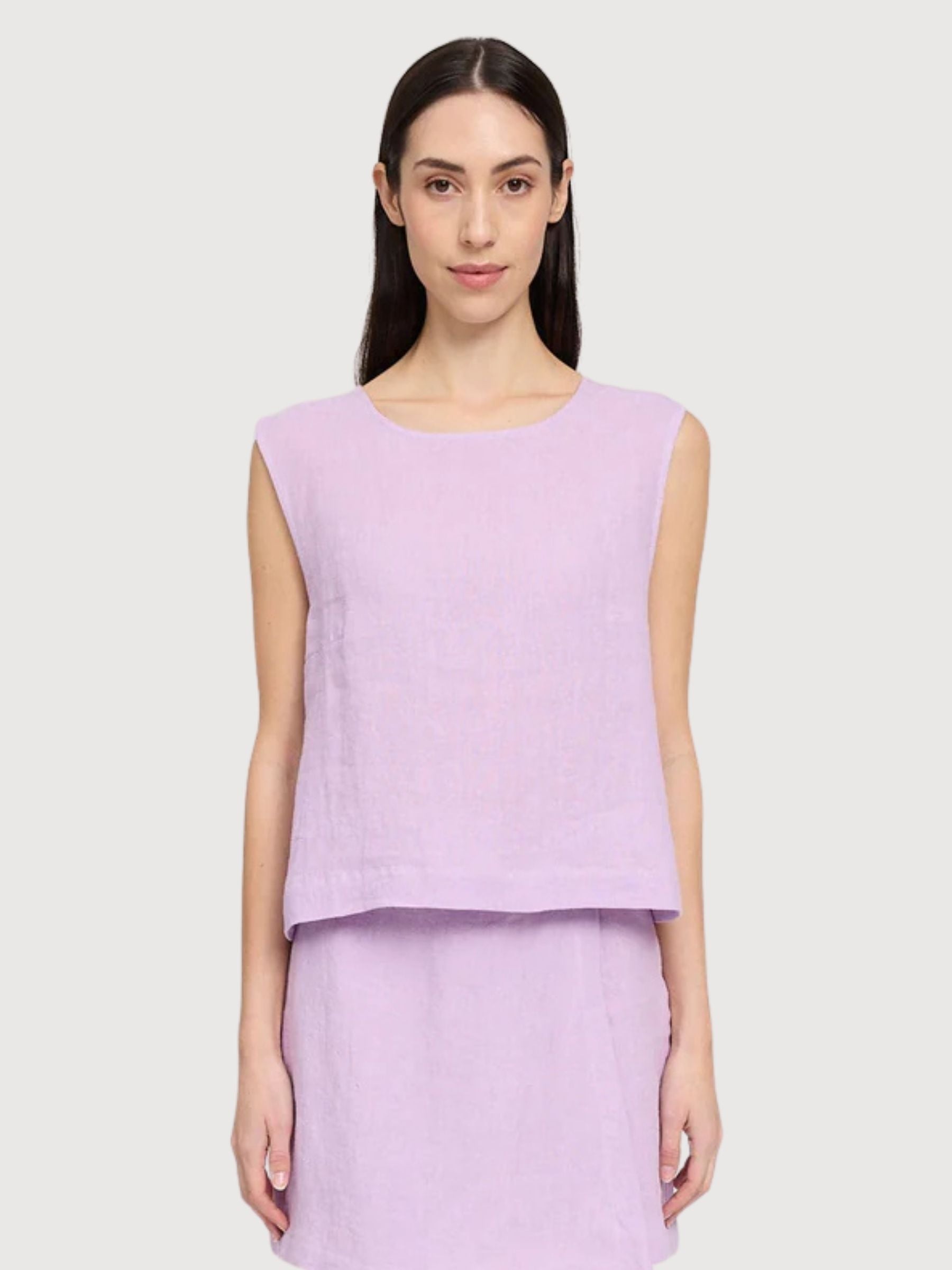 Top da donna in lino color lavanda brillante | Mazine