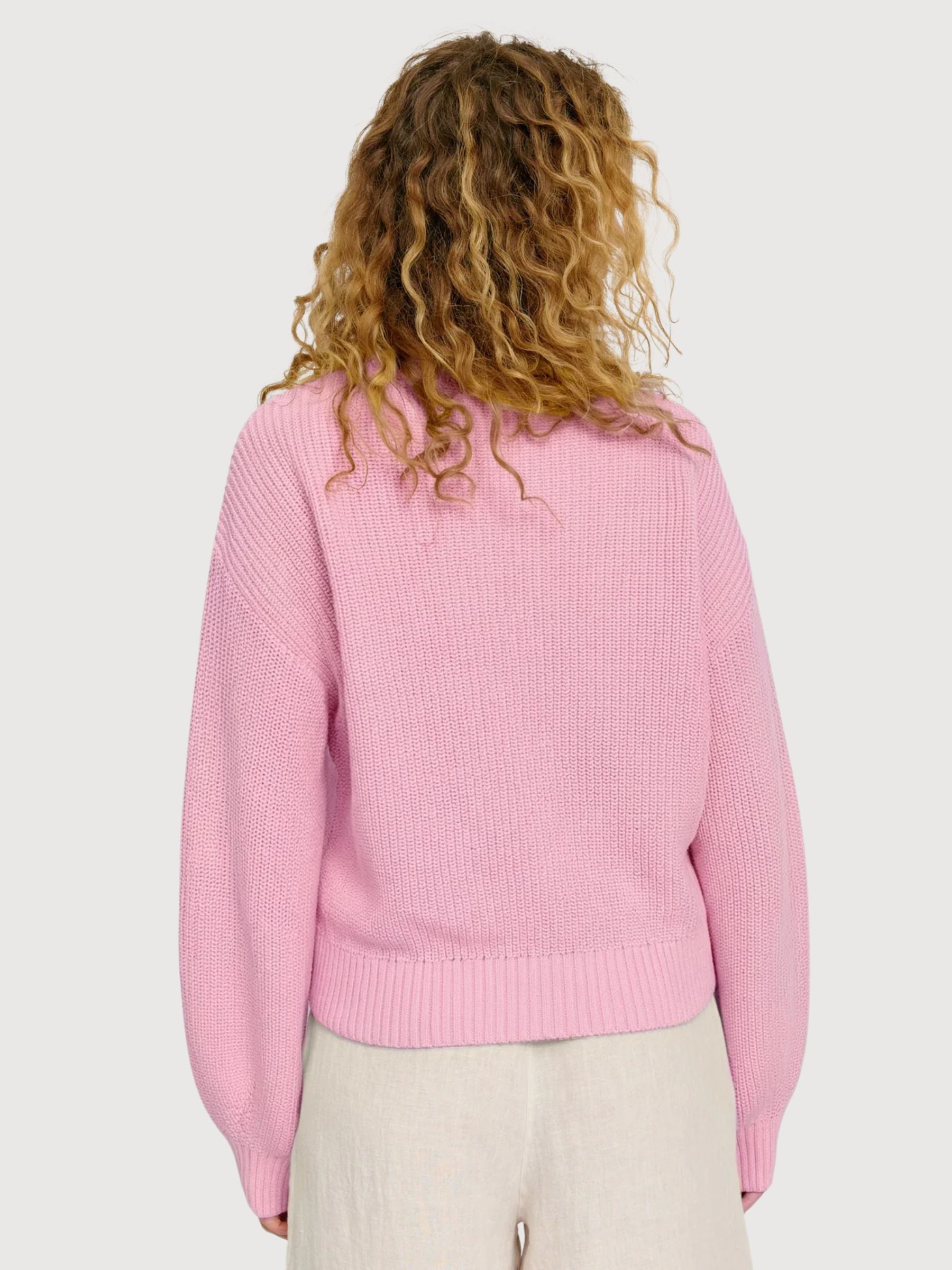 Maglione da donna a maglia grossa color rosa cipria | Mazine
