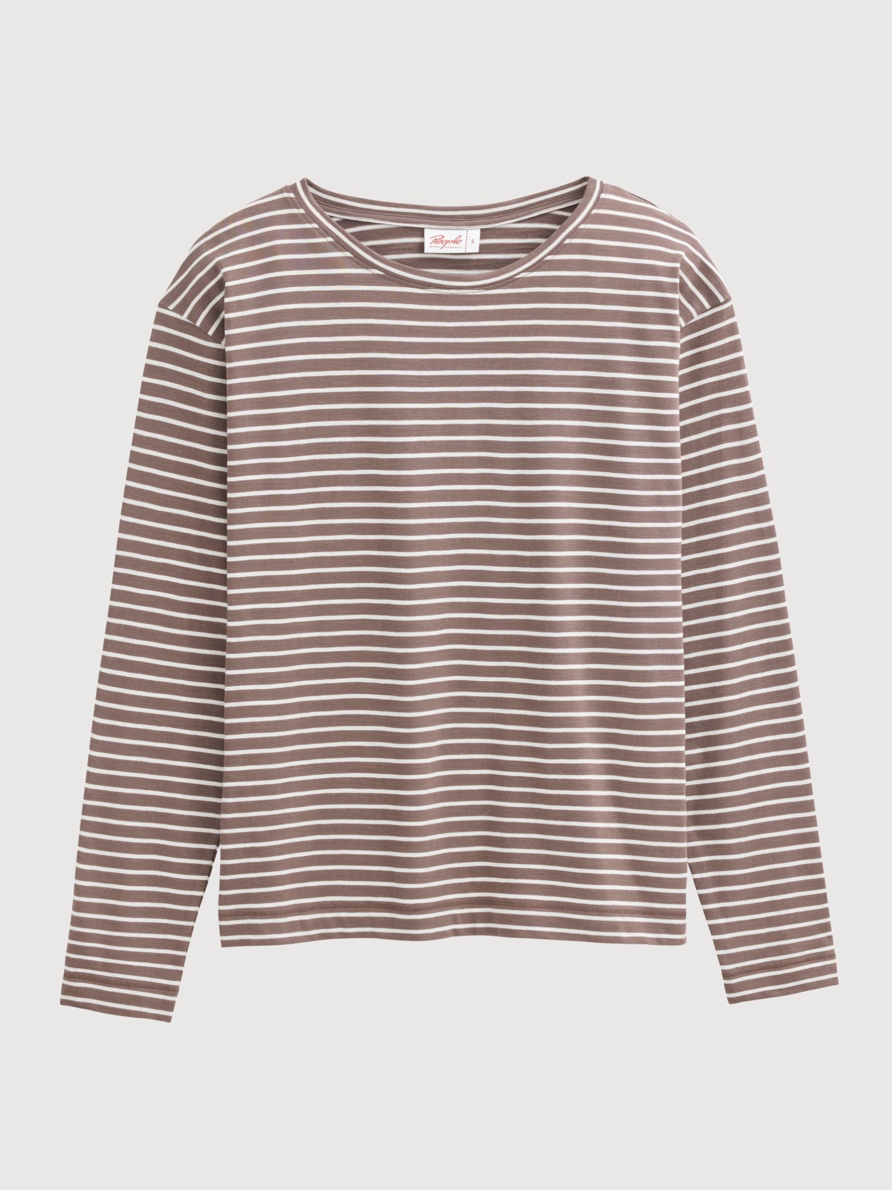 Long-Sleeve Shirt TaupeStripe | PEOPLE WEAR ORGANIC