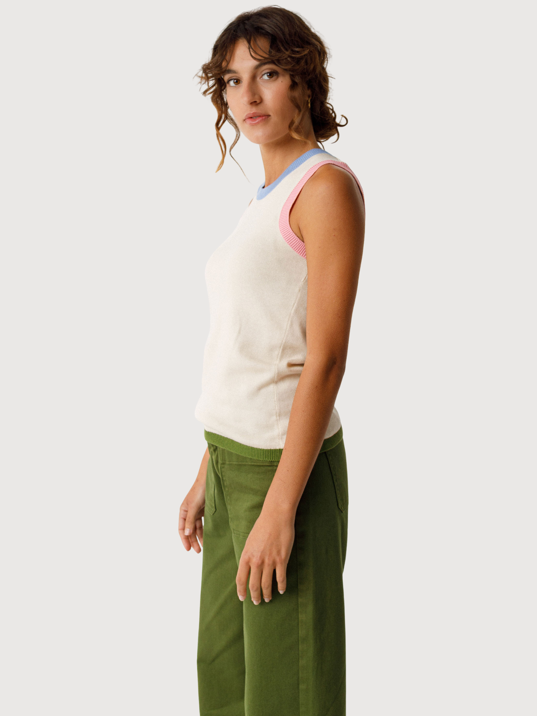 Top Baia Tight Fit Woman Ivory Gots Cotton | Skfk