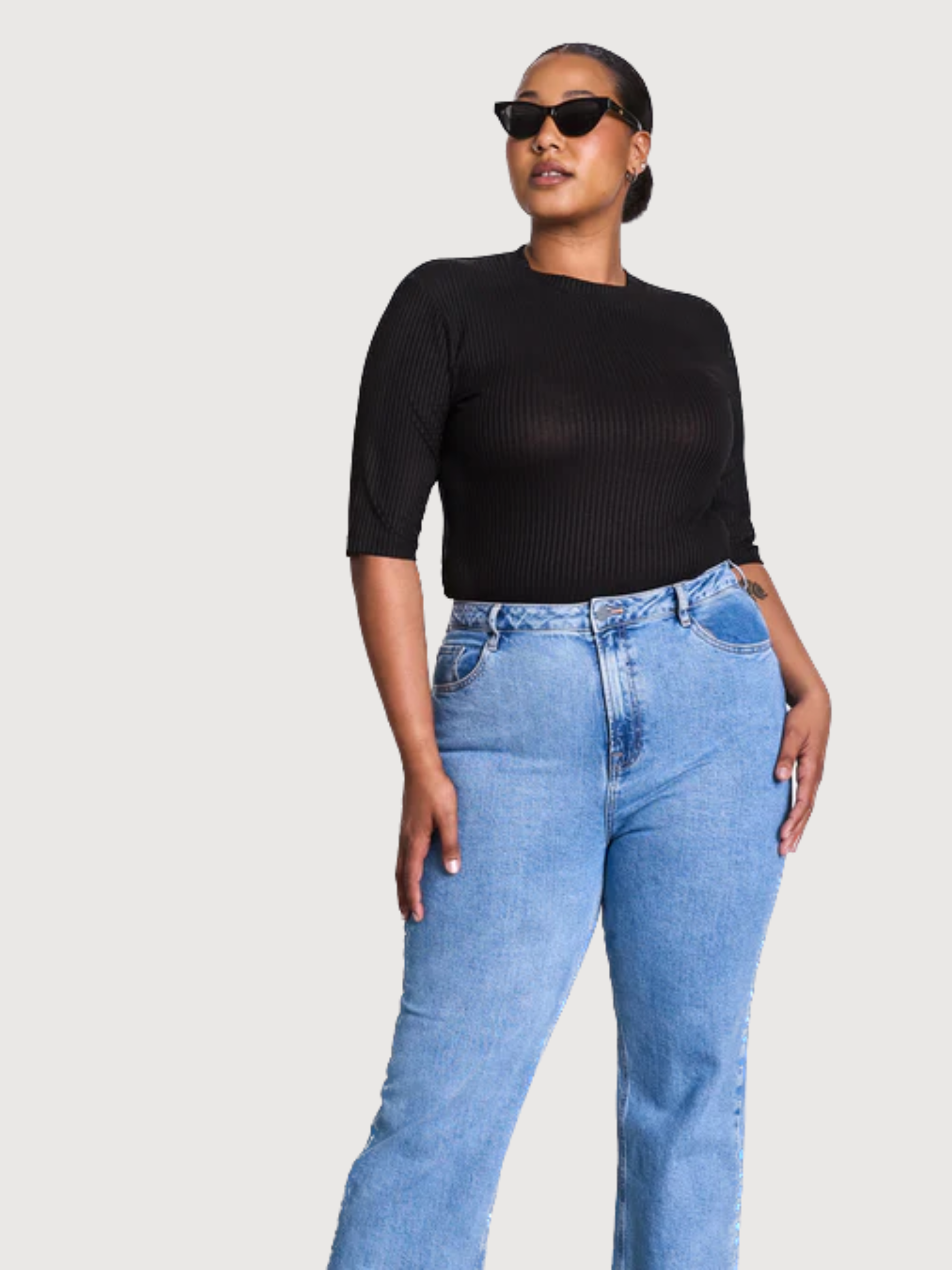 Nina Black Woman Rib LYOCELL T-Shirt | Jane N June