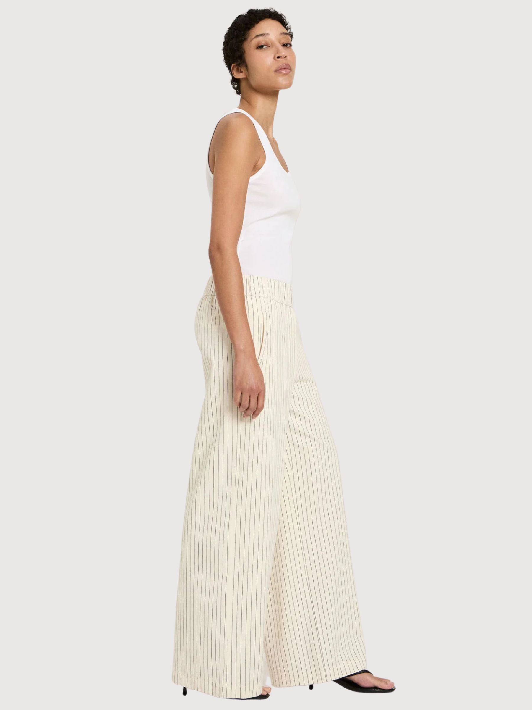 Trouser Striped White/Black Gots Cotton | Lanius