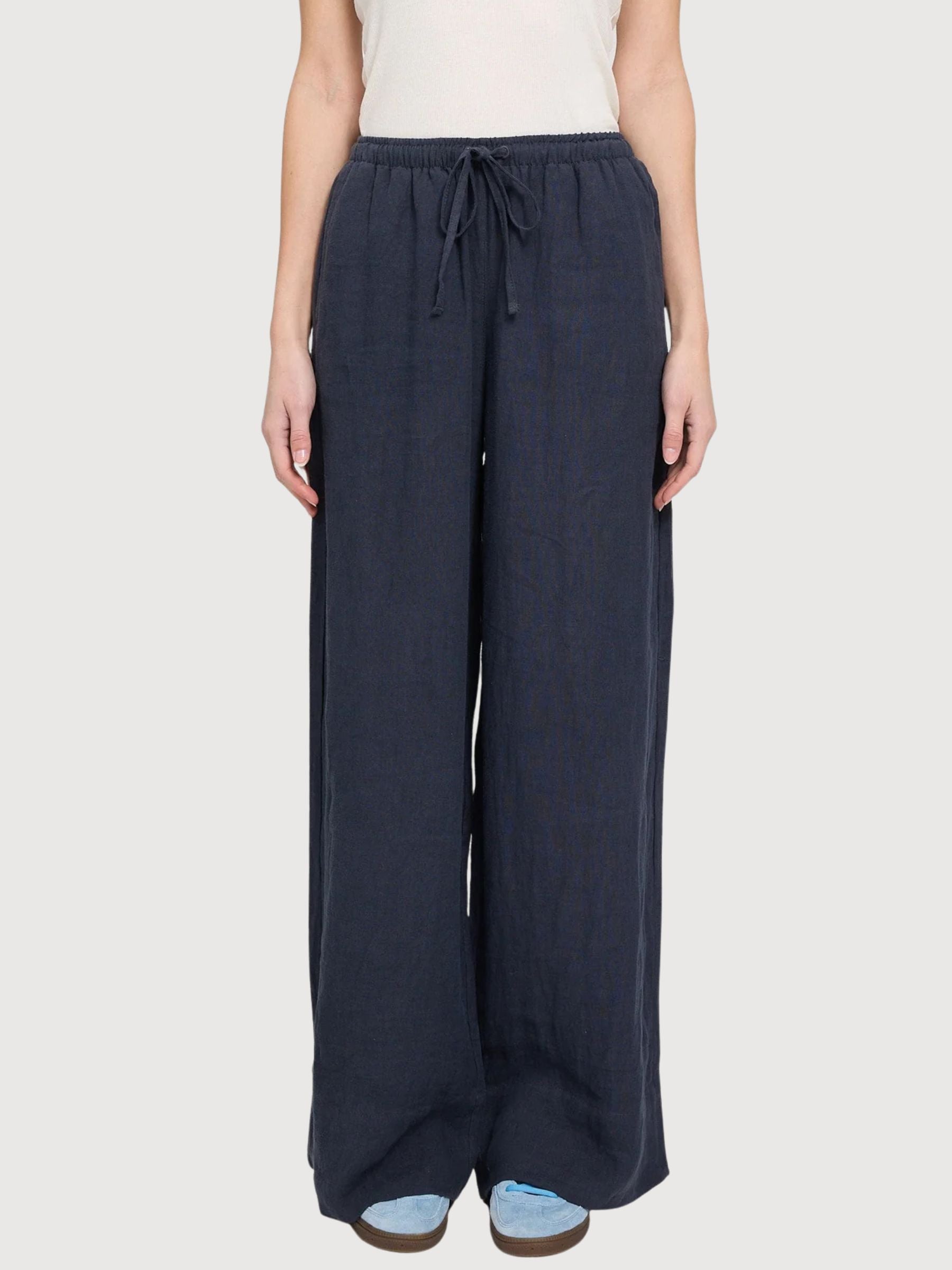 Trouser Drawstring Linen Woman Ink Blue | Mazine