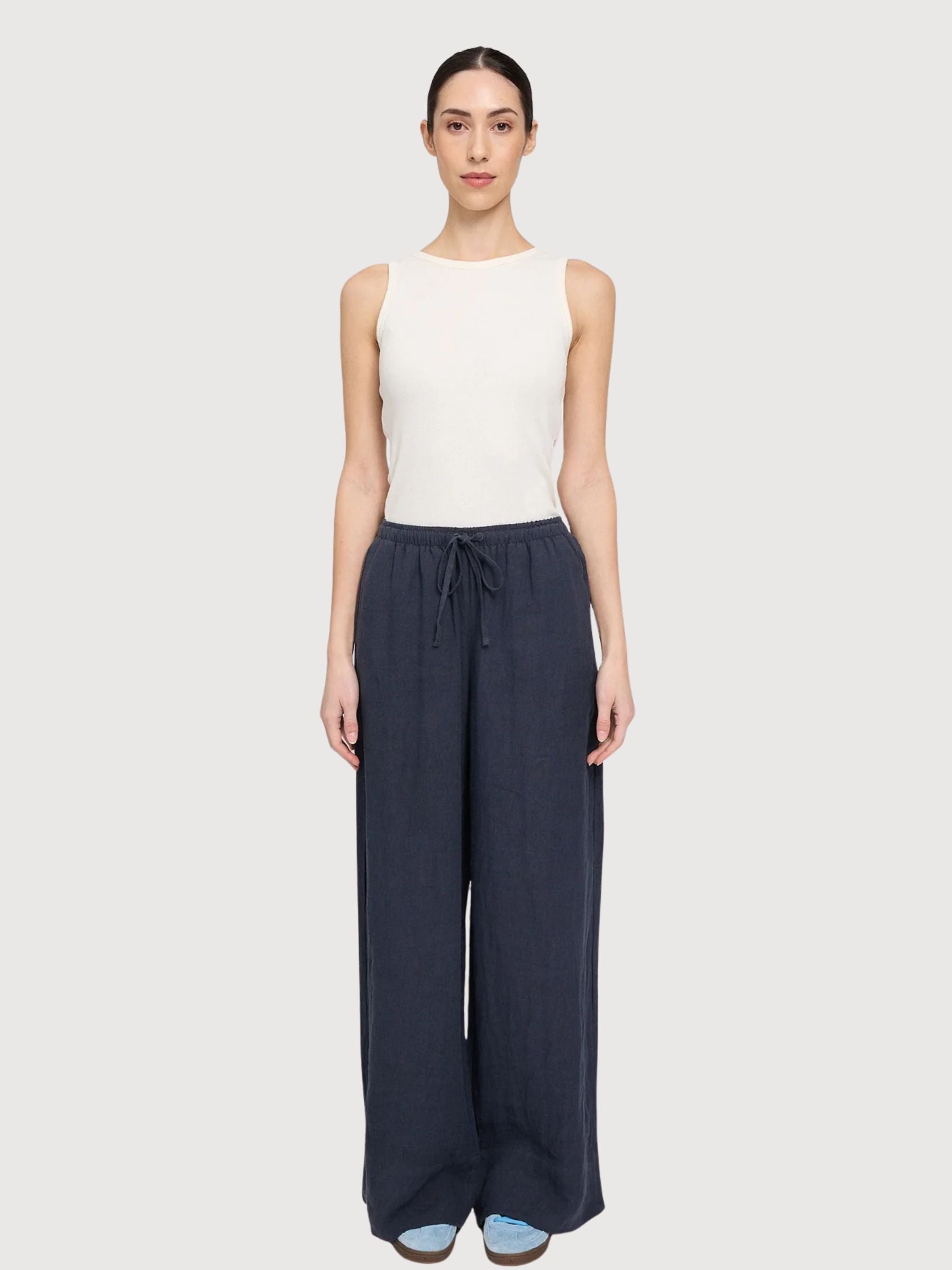 Trouser Drawstring Linen Woman Ink Blue | Mazine