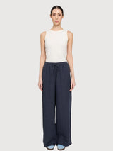 Trouser Drawstring Linen Woman Ink Blue | Mazine