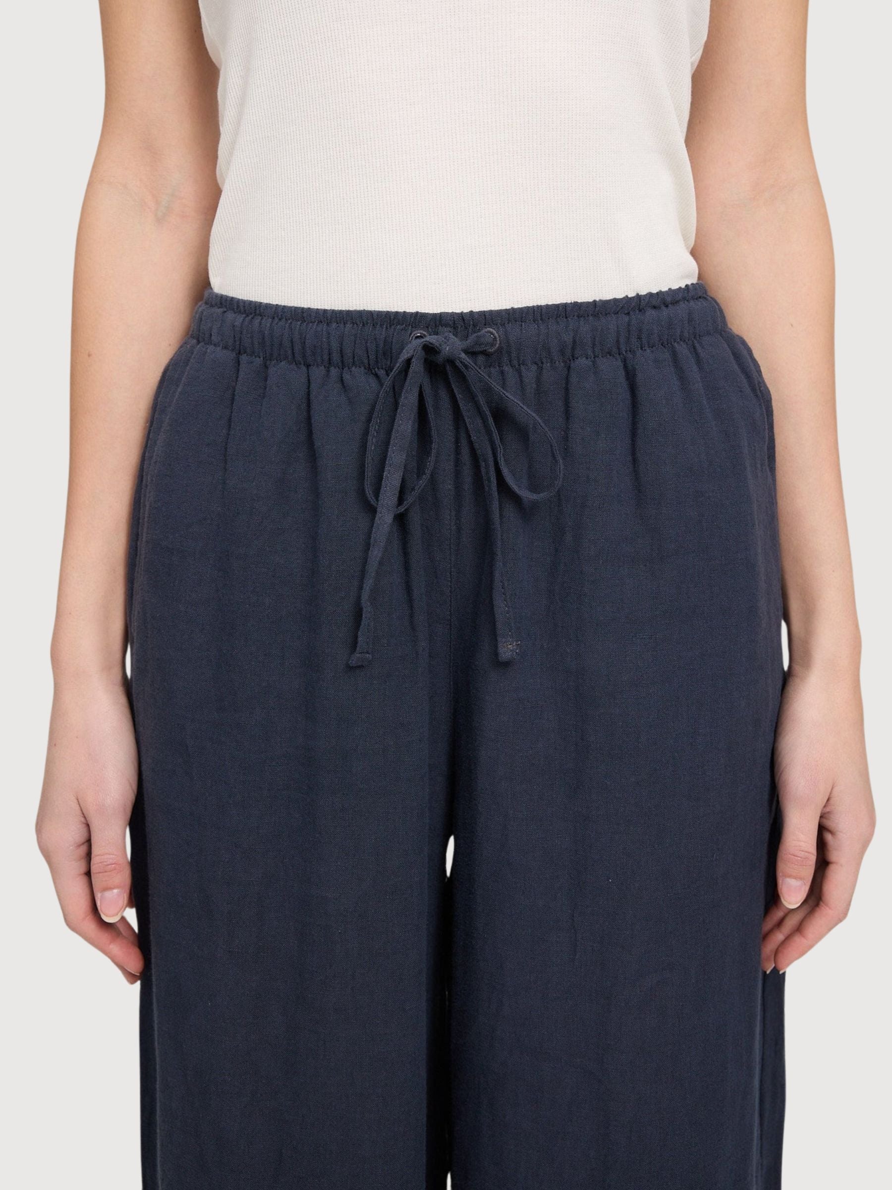 Trouser Drawstring Linen Woman Ink Blue | Mazine