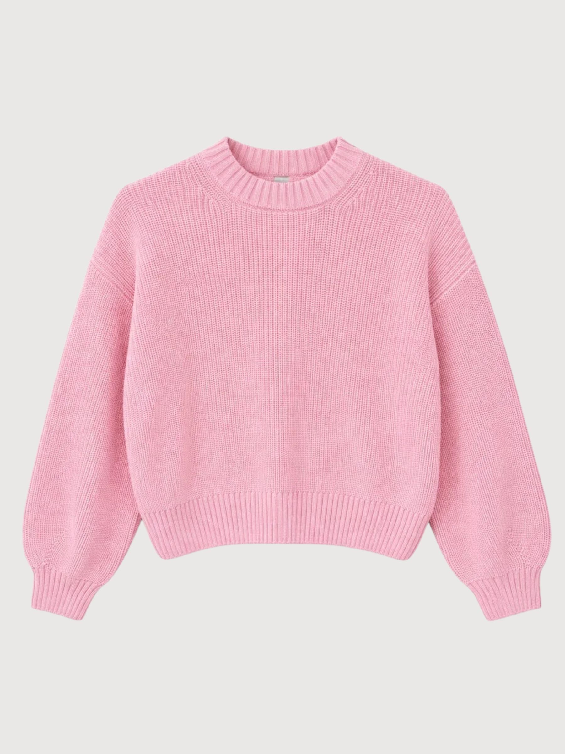 Maglione da donna a maglia grossa color rosa cipria | Mazine