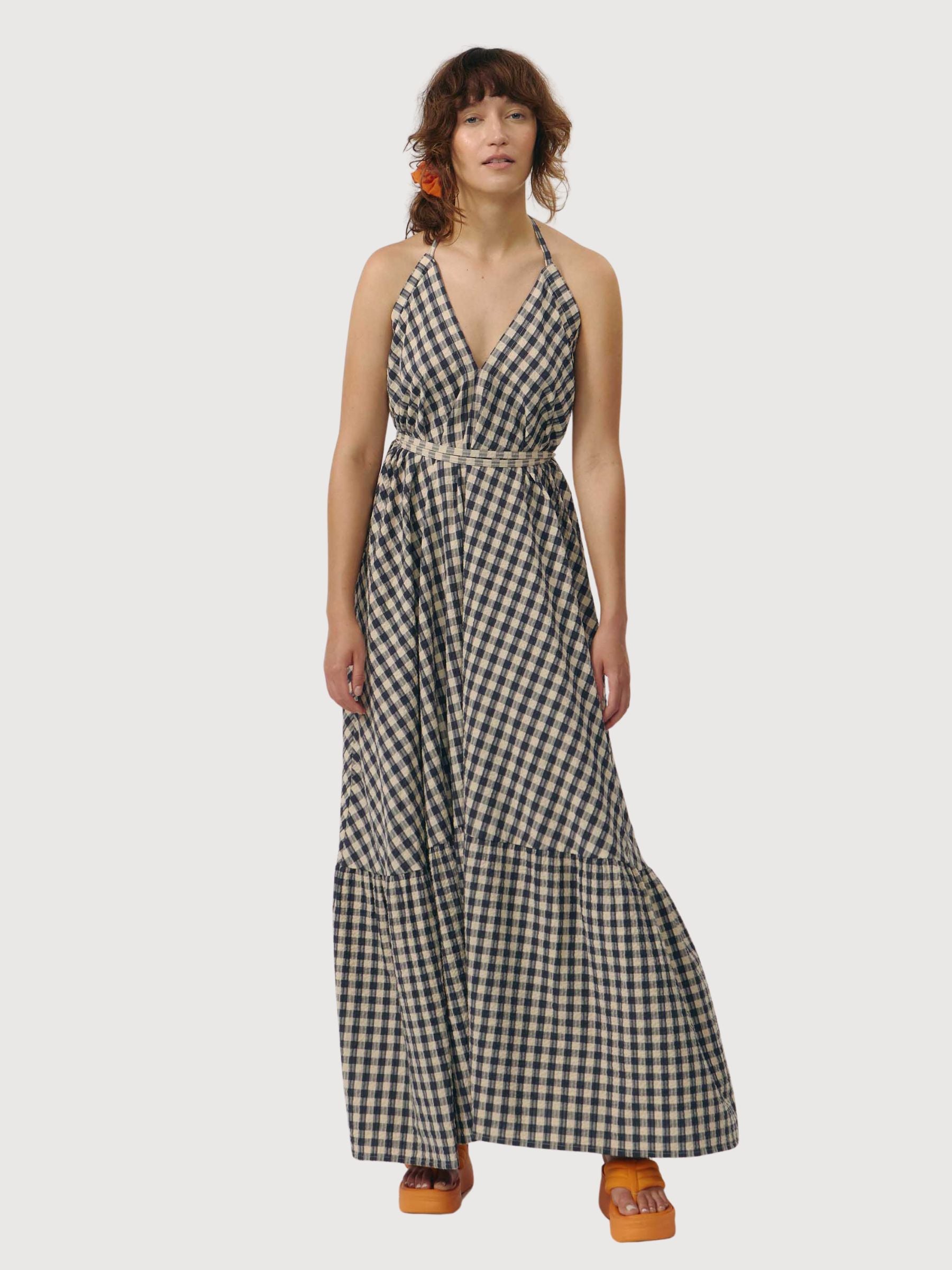 Dress Mp Long Check Grey Cotton | Suite13lab
