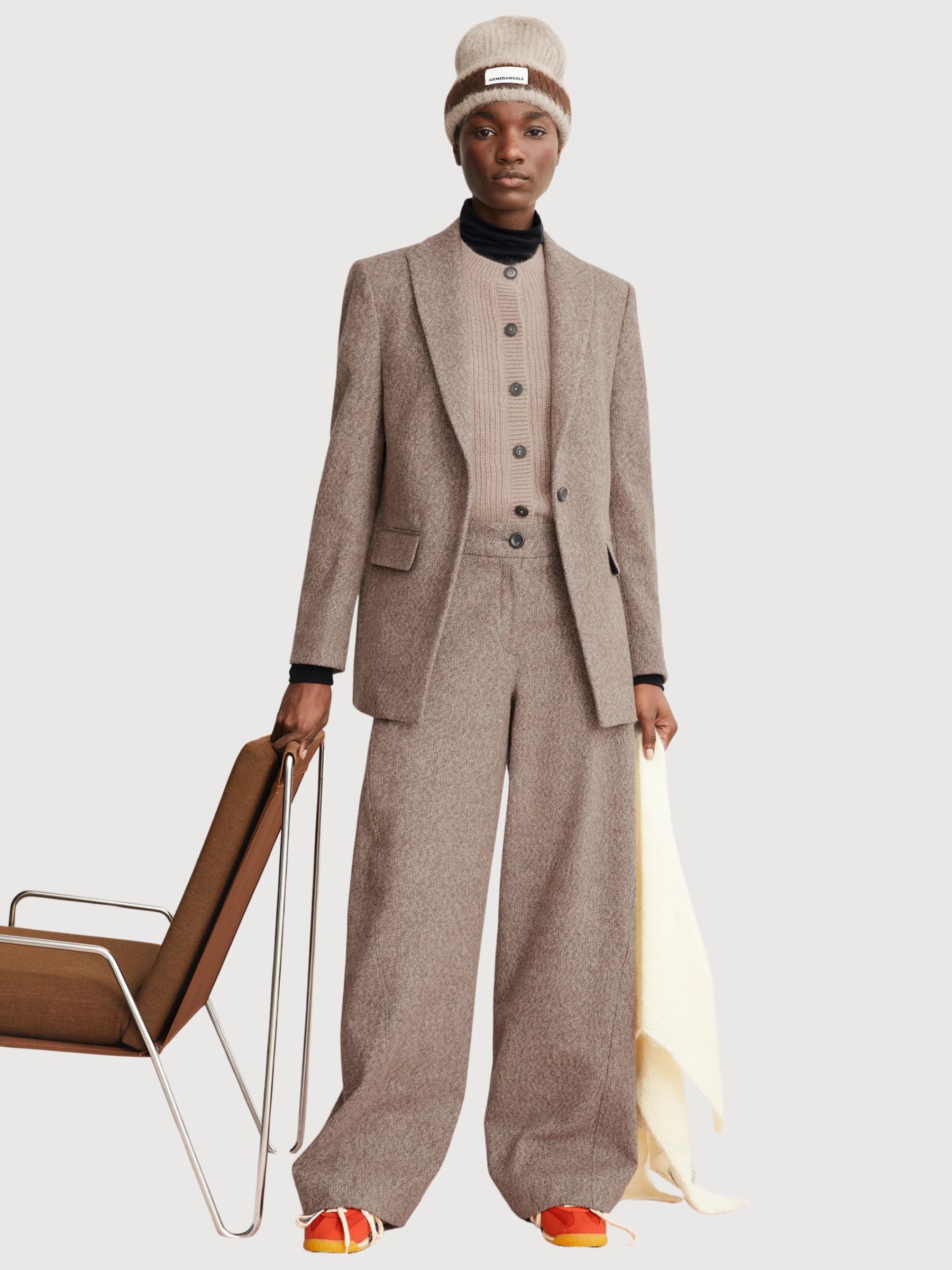 Trousers Nyxaa Tweed Beige Woman Cotton | Armedangels