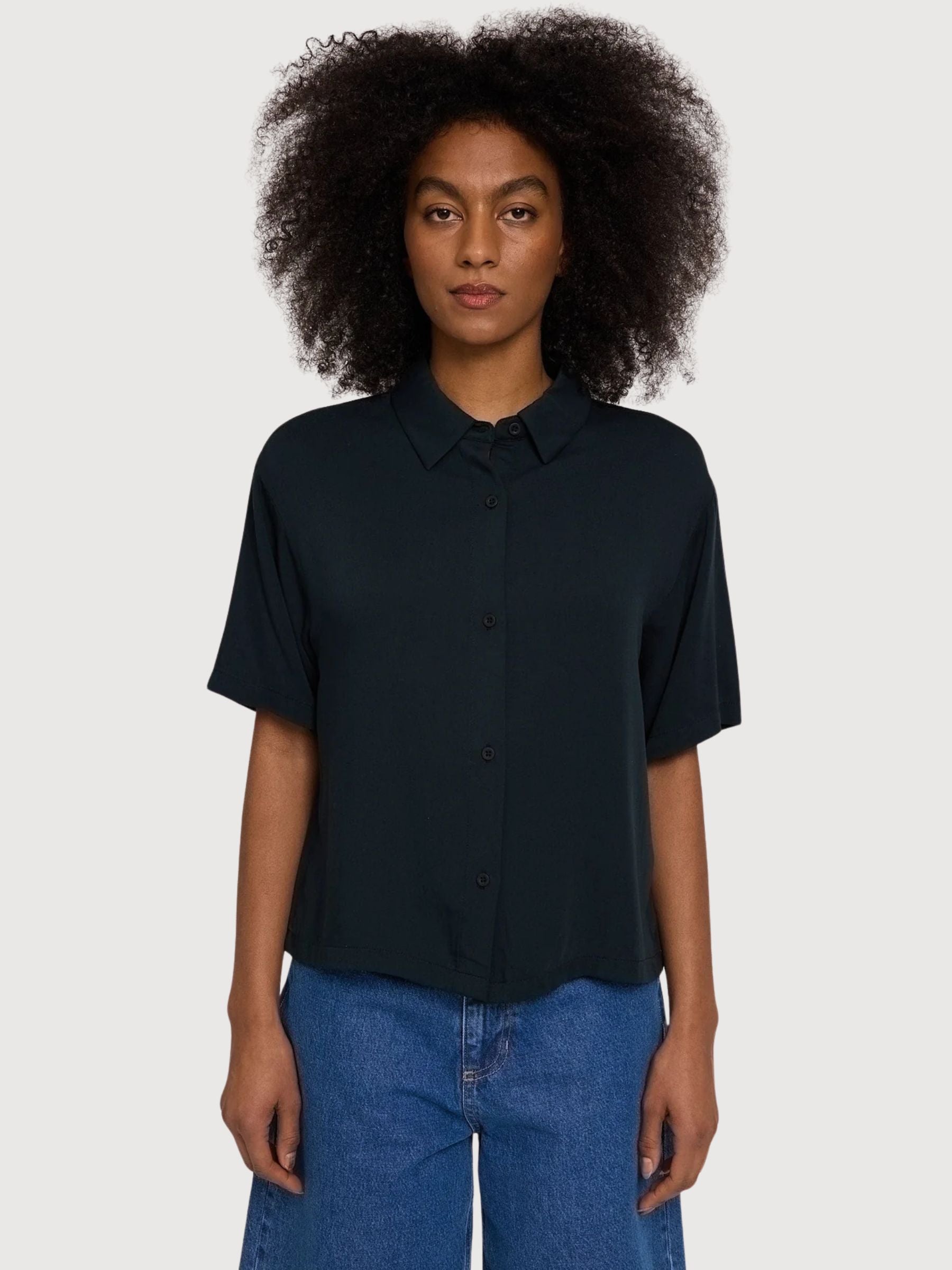 Camicia Viscosa Manica Corta Donna Nera | Mazine