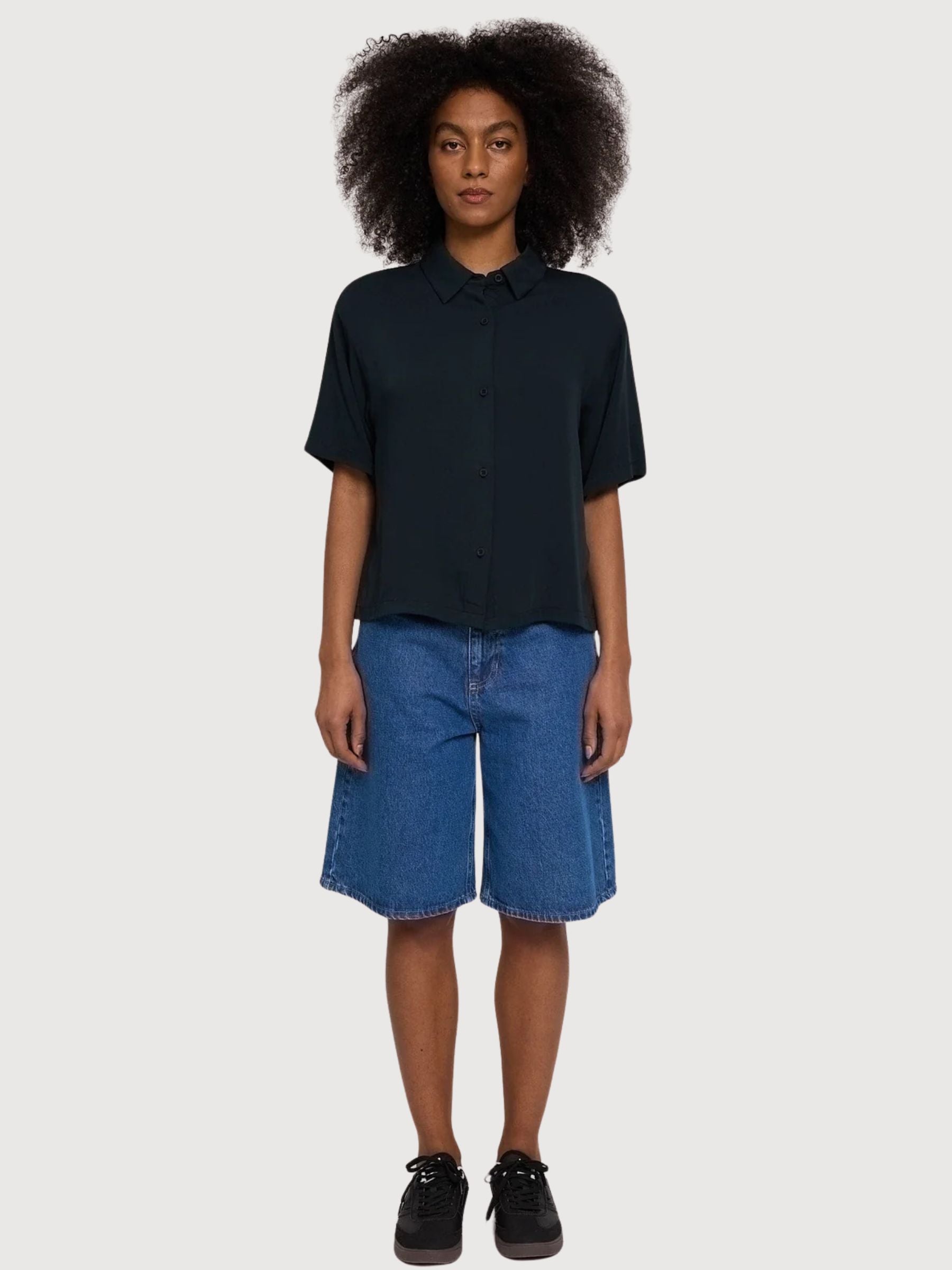 Camicia Viscosa Manica Corta Donna Nera | Mazine