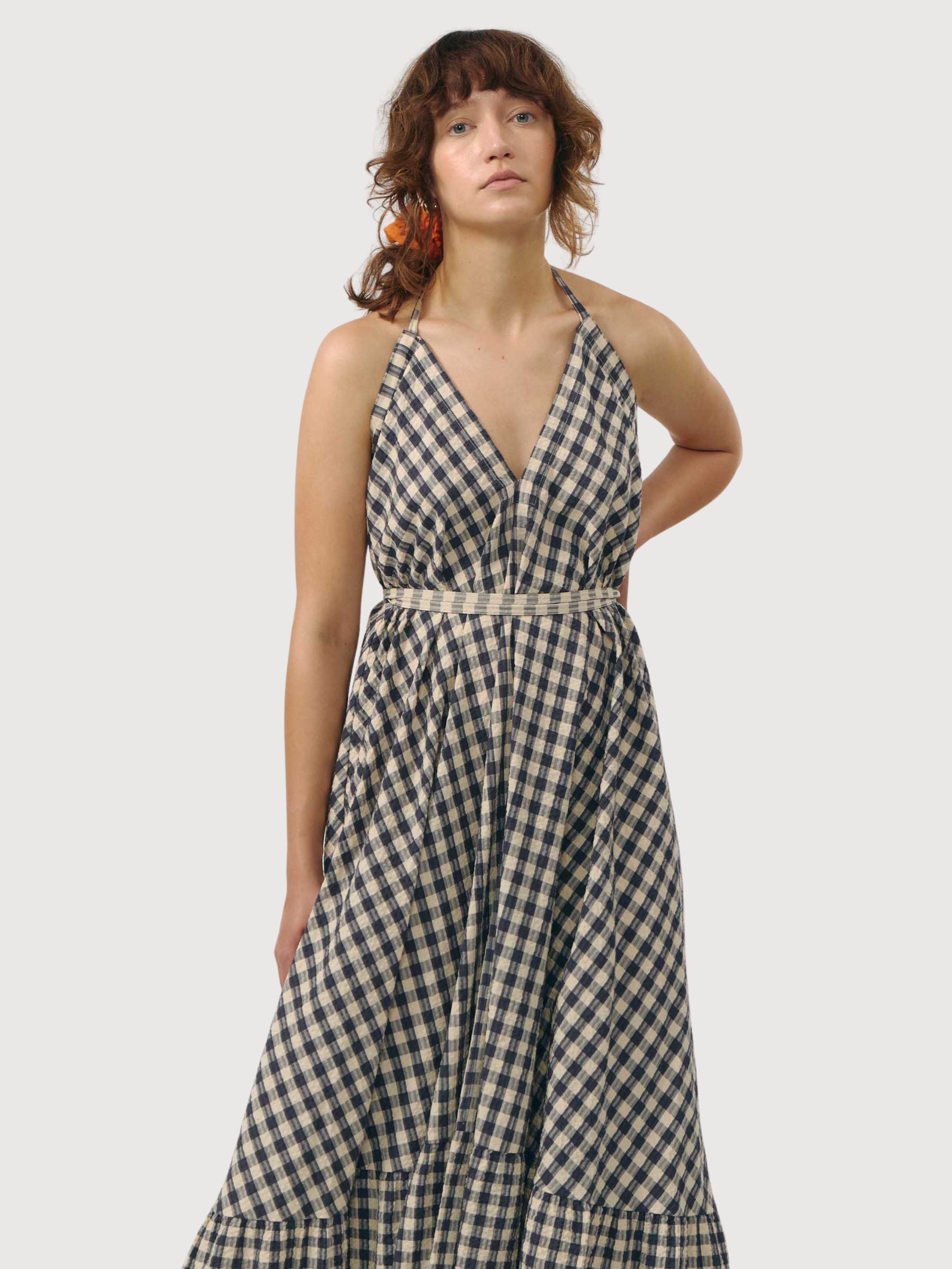 Dress Mp Long Check Grey Cotton | Suite13lab