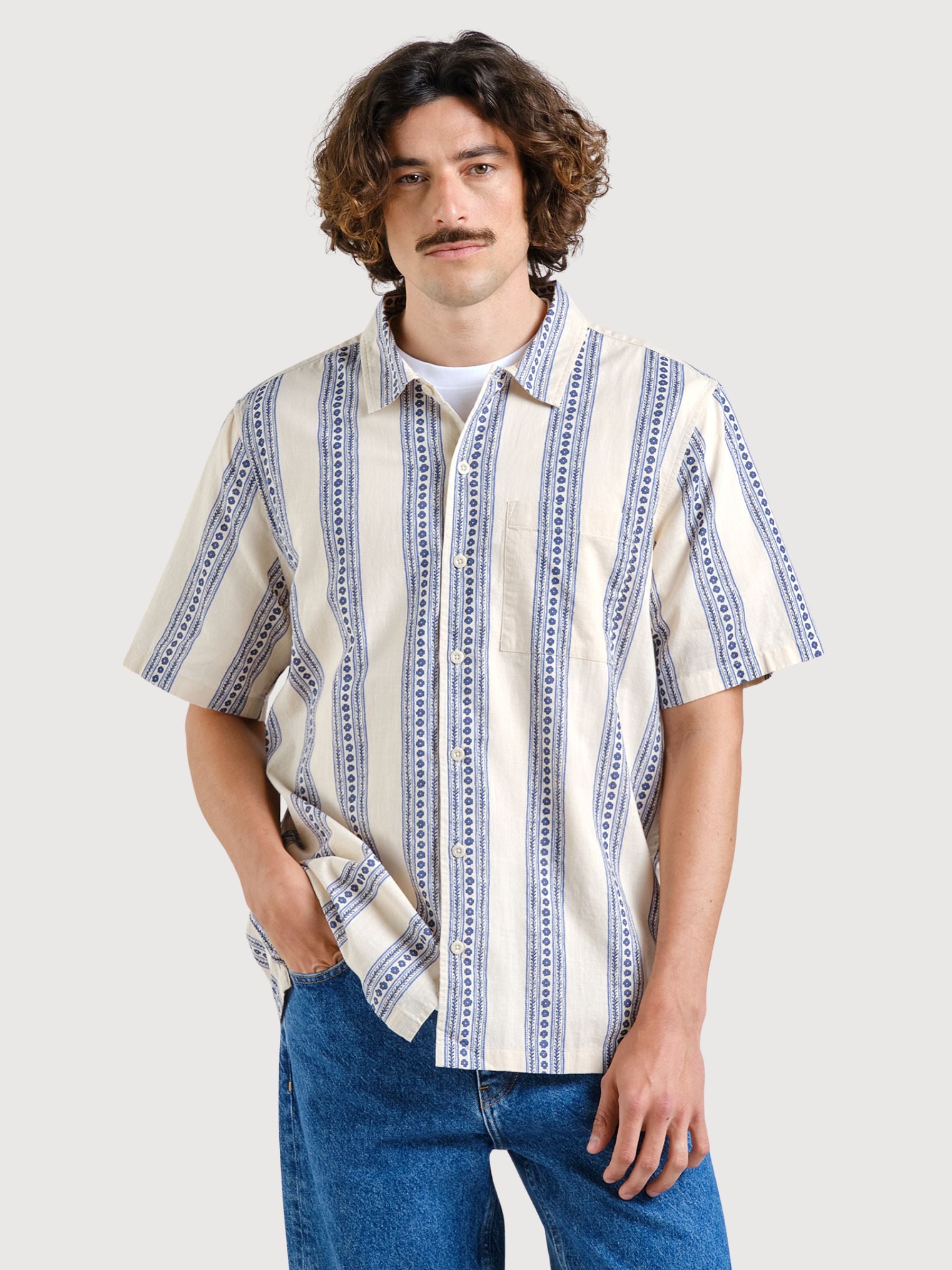 Hemd Brantevik Floral Stripe Blue Man | DEDICATED