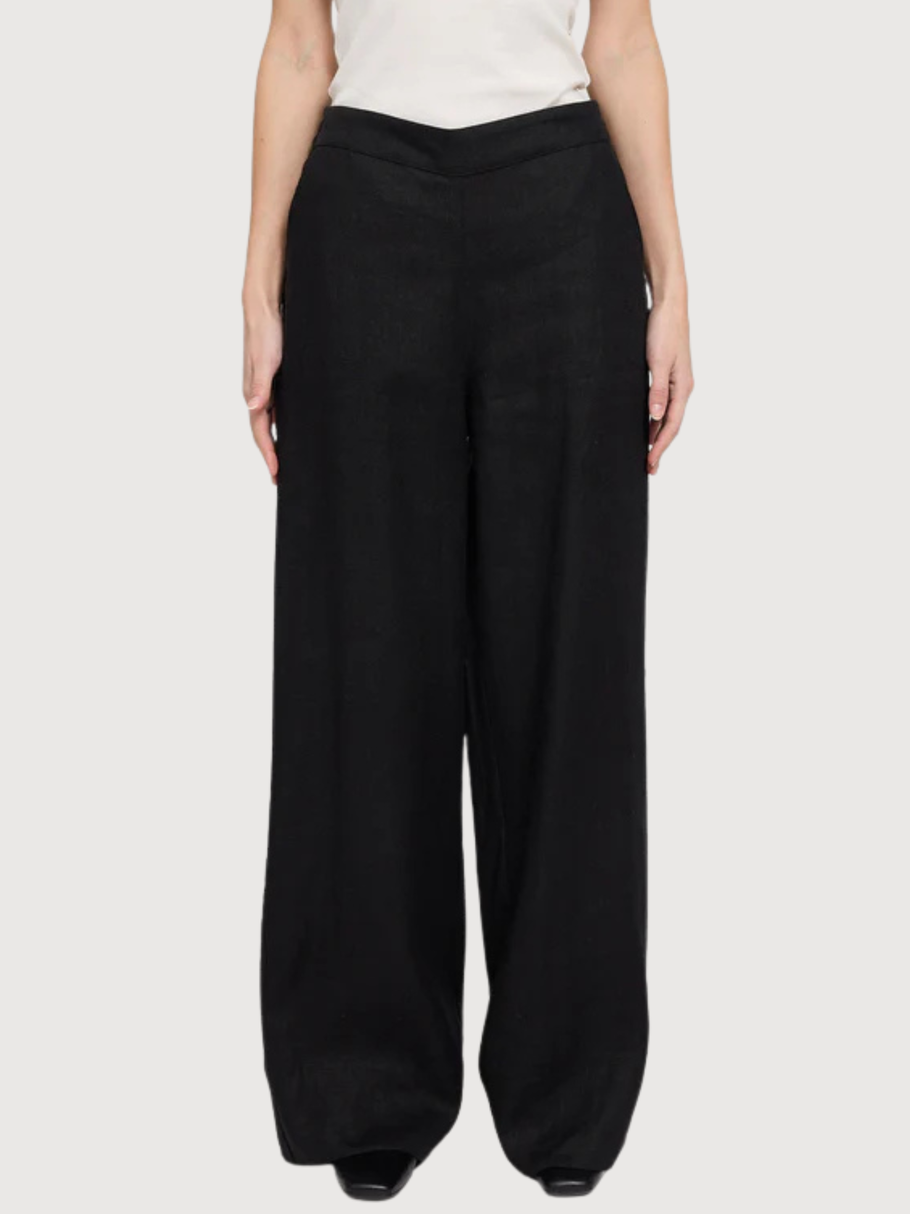 Pantaloni Donna Lino Gamba Larga Neri | Mazine