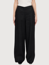 Pantaloni Donna Lino Gamba Larga Neri | Mazine